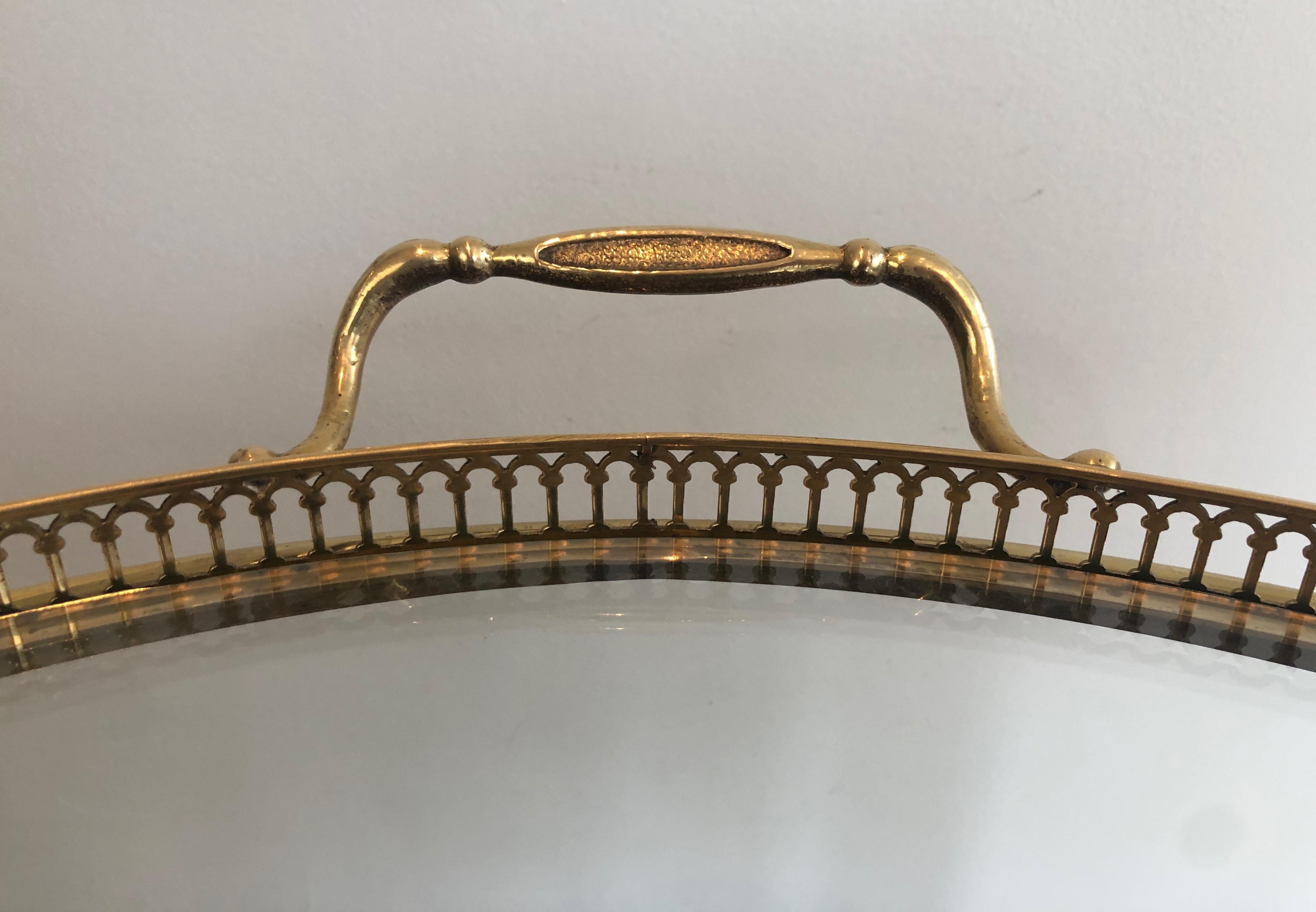 Mid-20th Century Attributed to Maison Jansen, Round Neoclassical Style Brass Drinks Trolley