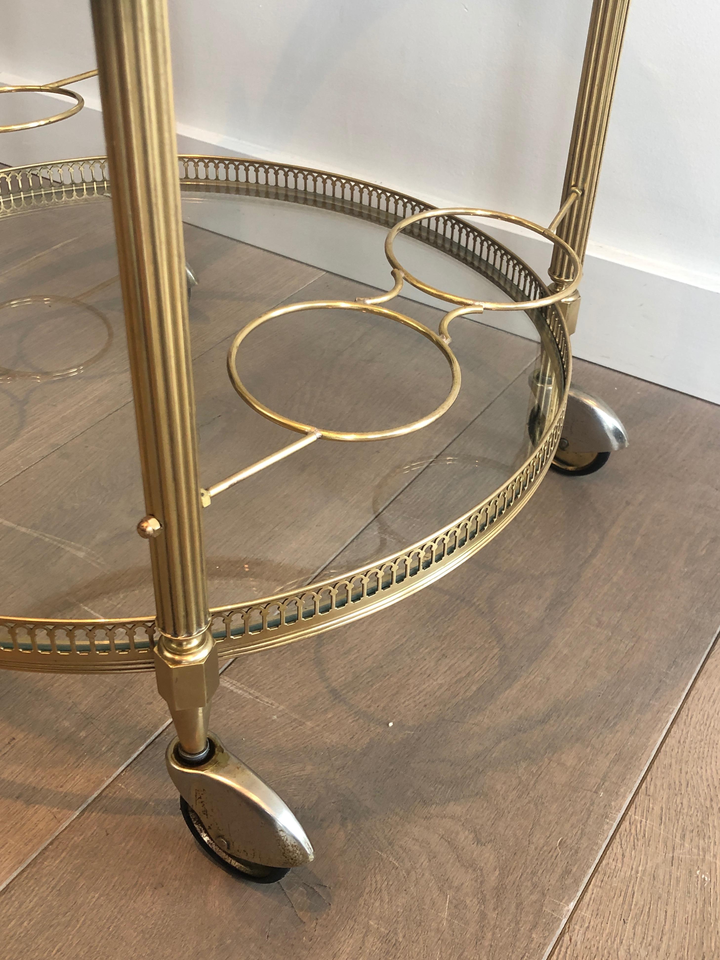 Attributed to Maison Jansen, Round Neoclassical Style Brass Drinks Trolley 2