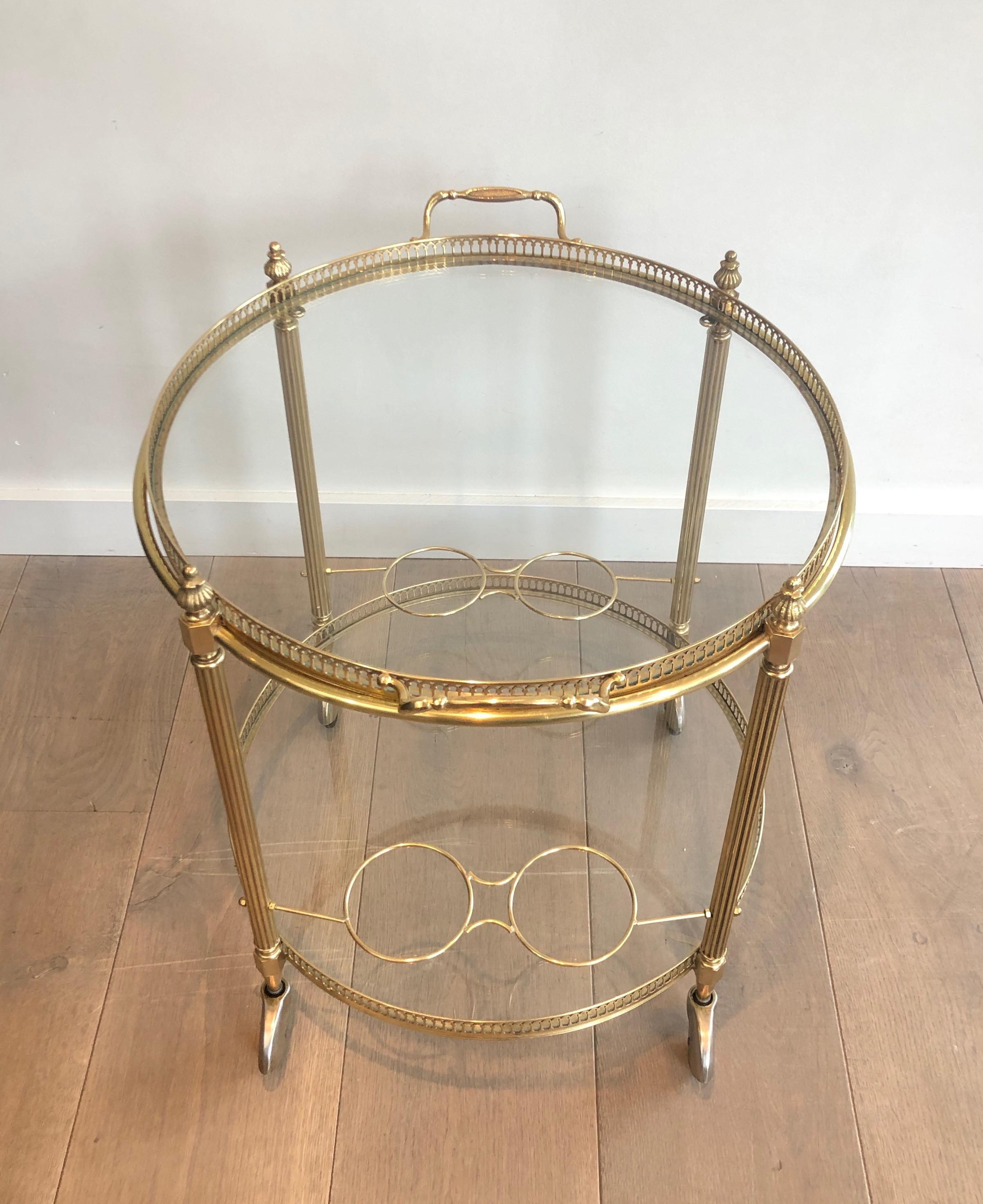 Attributed to Maison Jansen, Round Neoclassical Style Brass Drinks Trolley 4