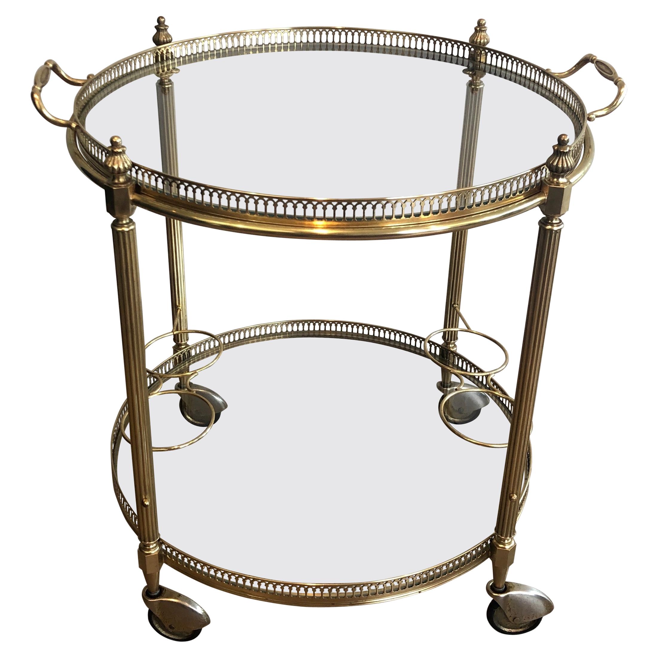Attributed to Maison Jansen, Round Neoclassical Style Brass Drinks Trolley