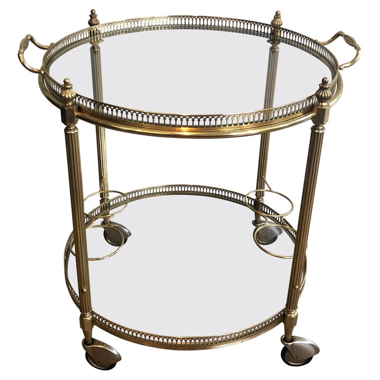 Attributed to Maison Jansen, Round Neoclassical Style Brass Drinks Trolley For Sale