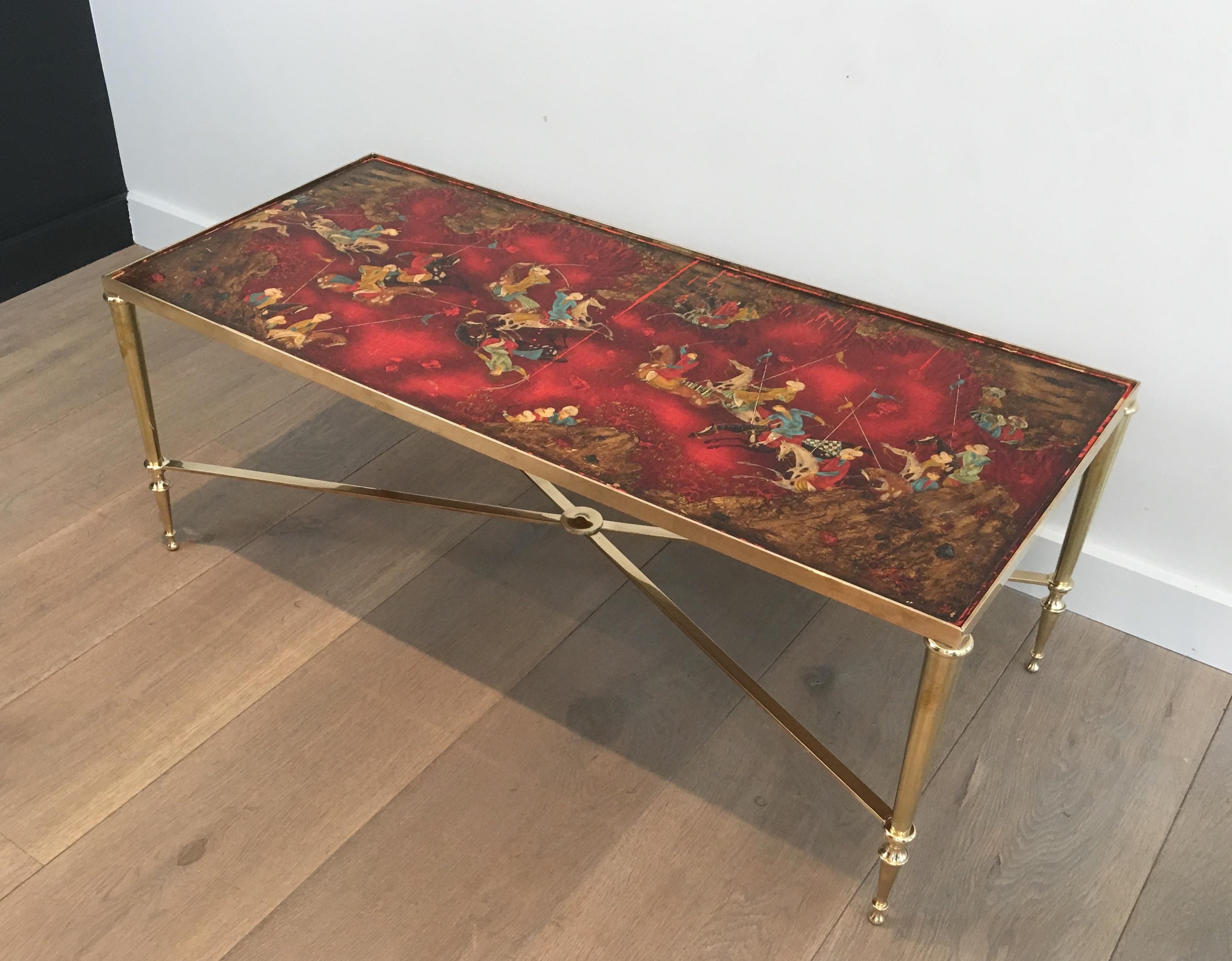 Mid-Century Modern Attributed to Maison Jansen, Unique Neoclassical Coffee Table with Lacquered Top