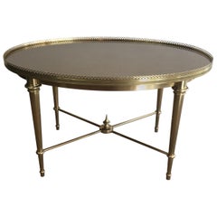 Attributed to Maison Ramsay, Neoclassical Style Oval Brass Coffee Table with Be
