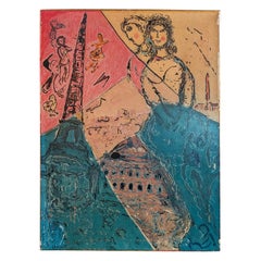 Marc Chagall zugeschrieben " Ein Palazzo Pitti " 1978 Signierte Studie Gemälde Leinwand