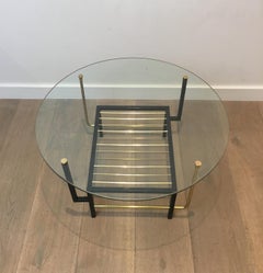 Attributed to Mathieu Matégot. Rare Black Lacquered and Brass Round Coffee Table