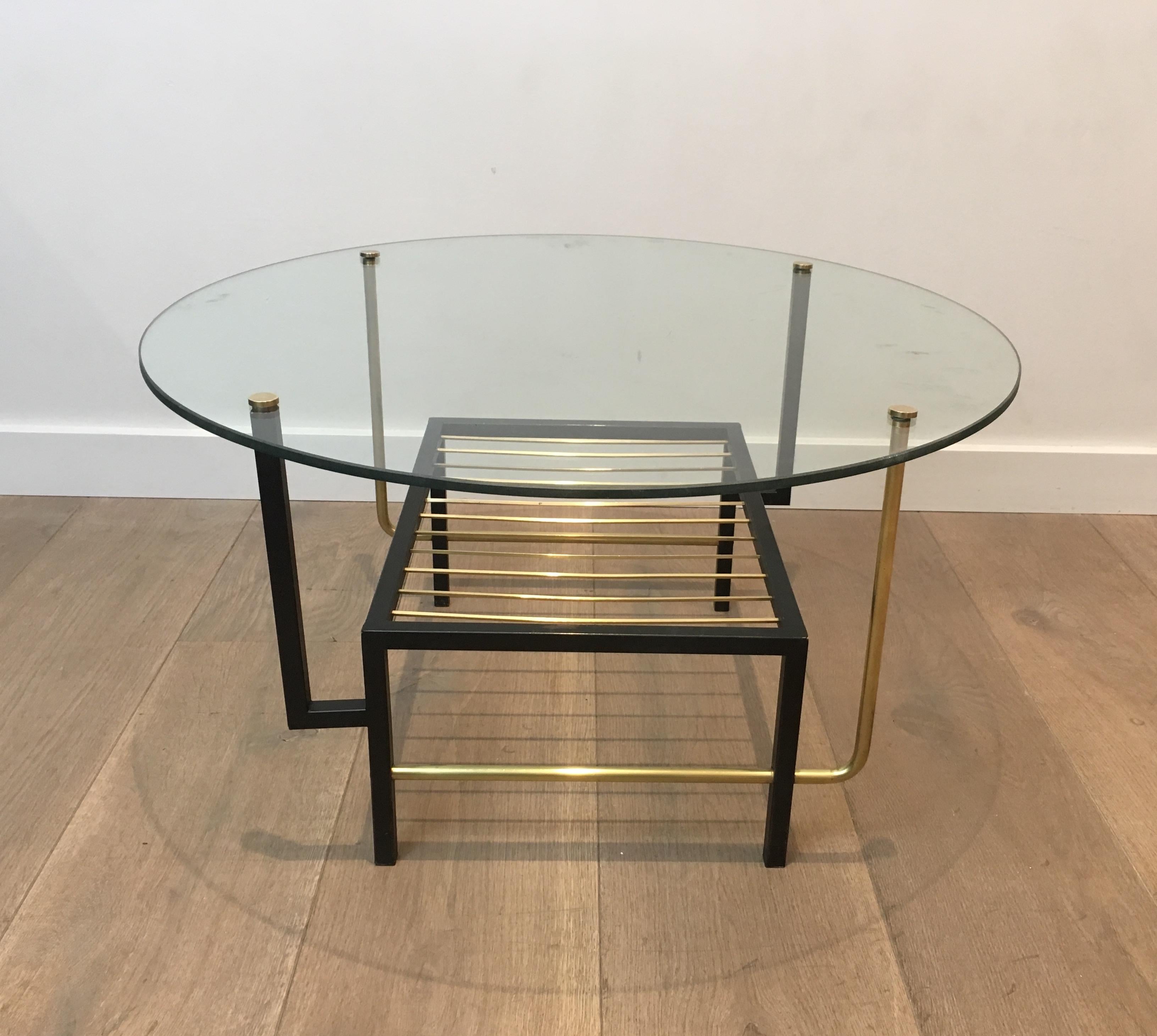 Mid-Century Modern Attributed to Mathieu Matégot. Rare Black Lacquered and Brass Round Coffee Table For Sale