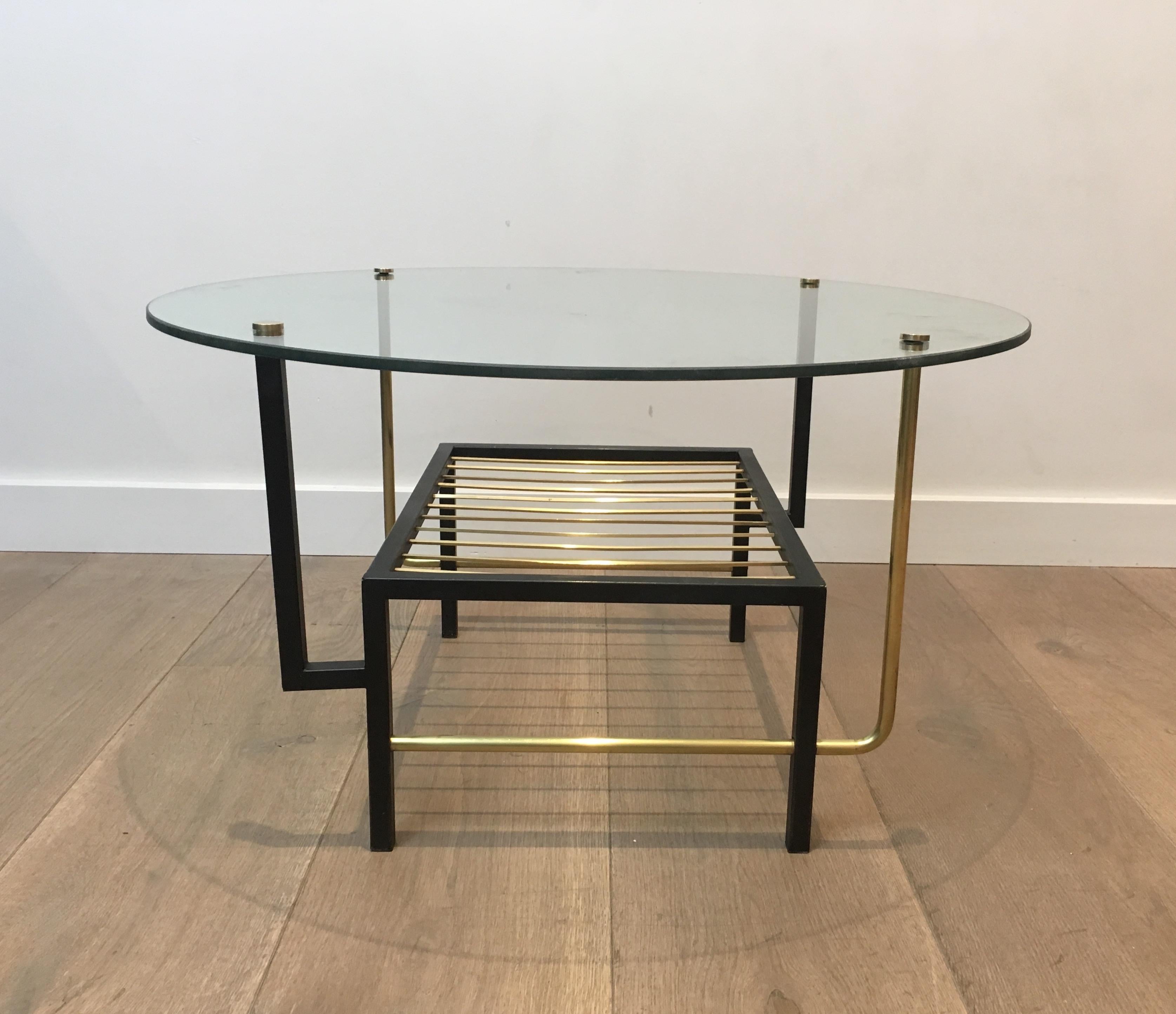 Blackened Attributed to Mathieu Matégot. Rare Black Lacquered and Brass Round Coffee Table For Sale