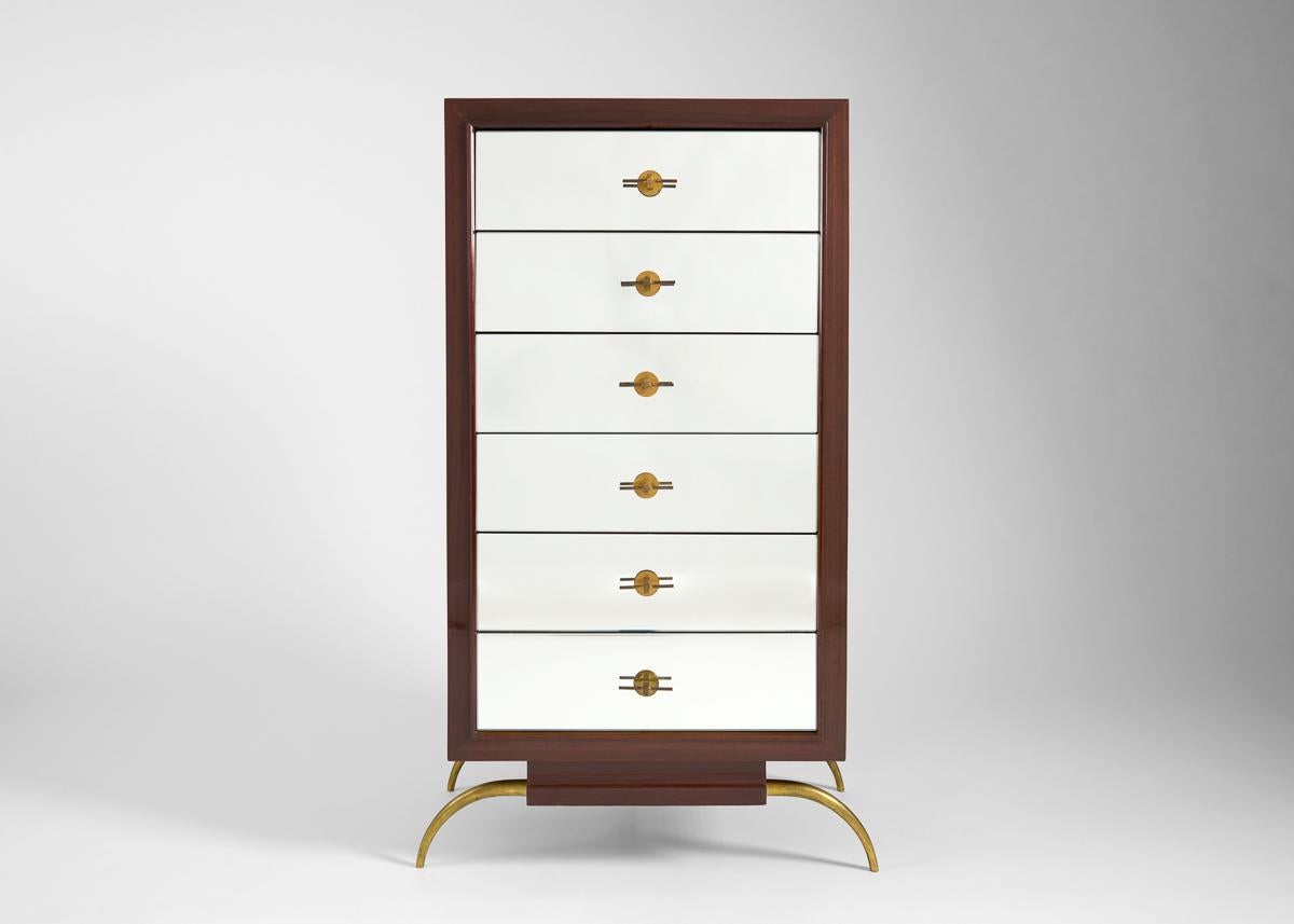 Art Deco Attributed to Maurice Dufrene, Mirrored Chest of Drawers, France, C. 1936 For Sale
