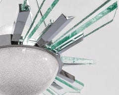 Max Ingrand Fontana Arte Italian Mid Century Chandelier glass chrome blue 1950
