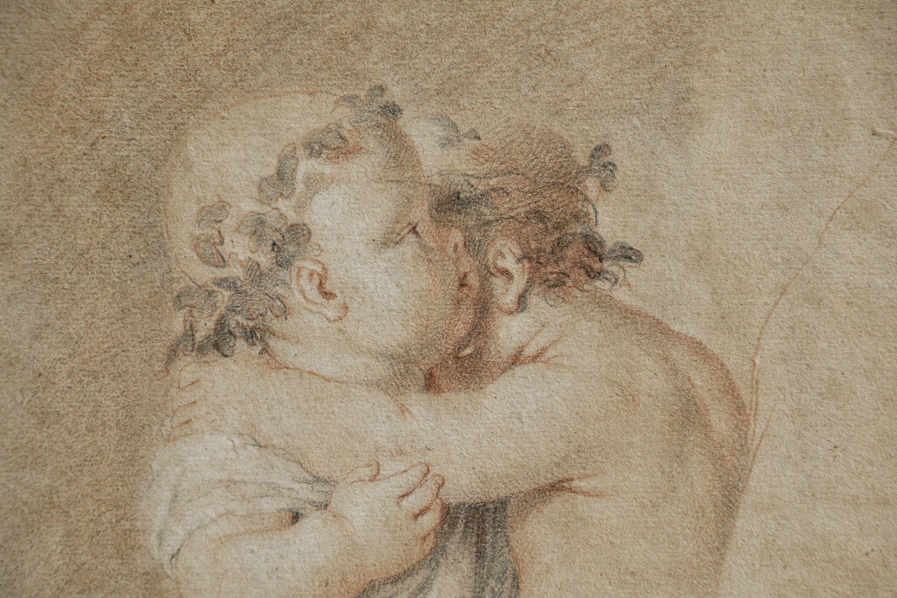 The Infants Christ and Saint John the Baptist Embracing - Painting by (Attributed to) Nicolas Poussin