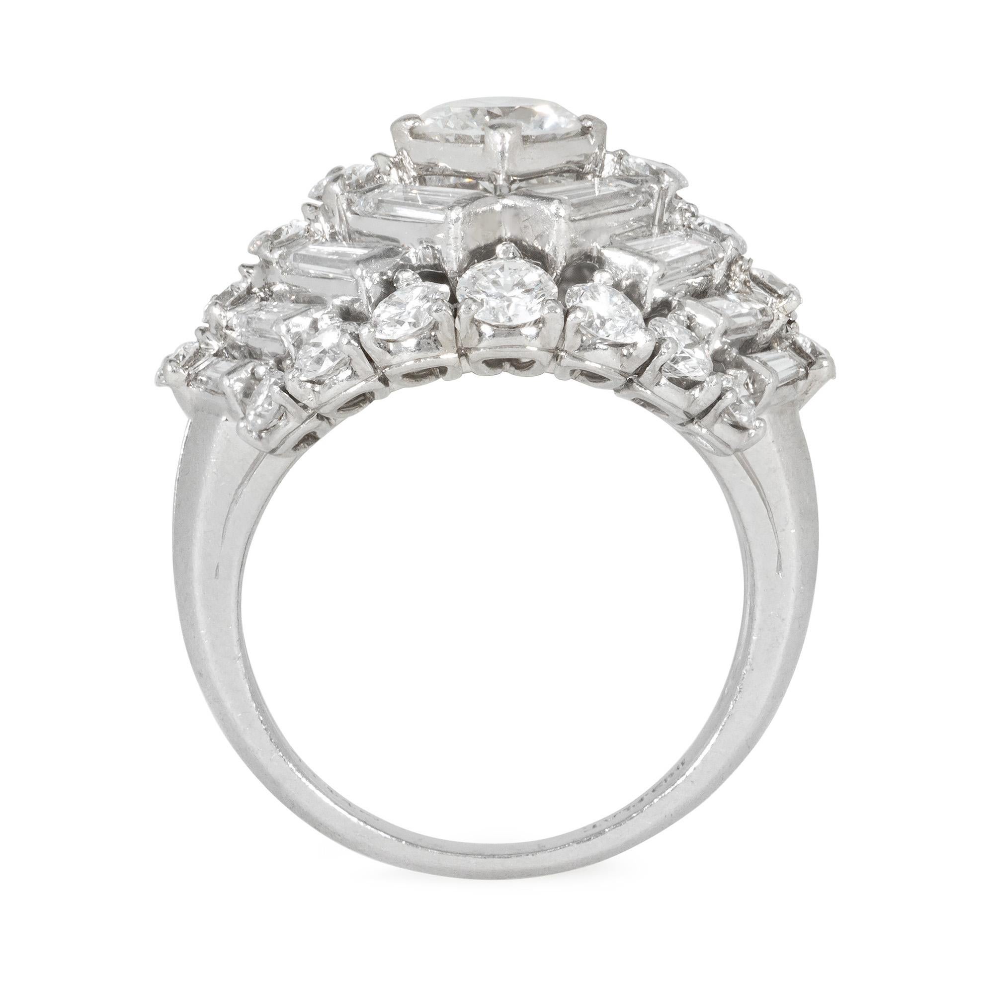 Modern Attributed to Oscar Heyman Mid-Century Stepped Chevron Diamond Cocktail Ring For Sale