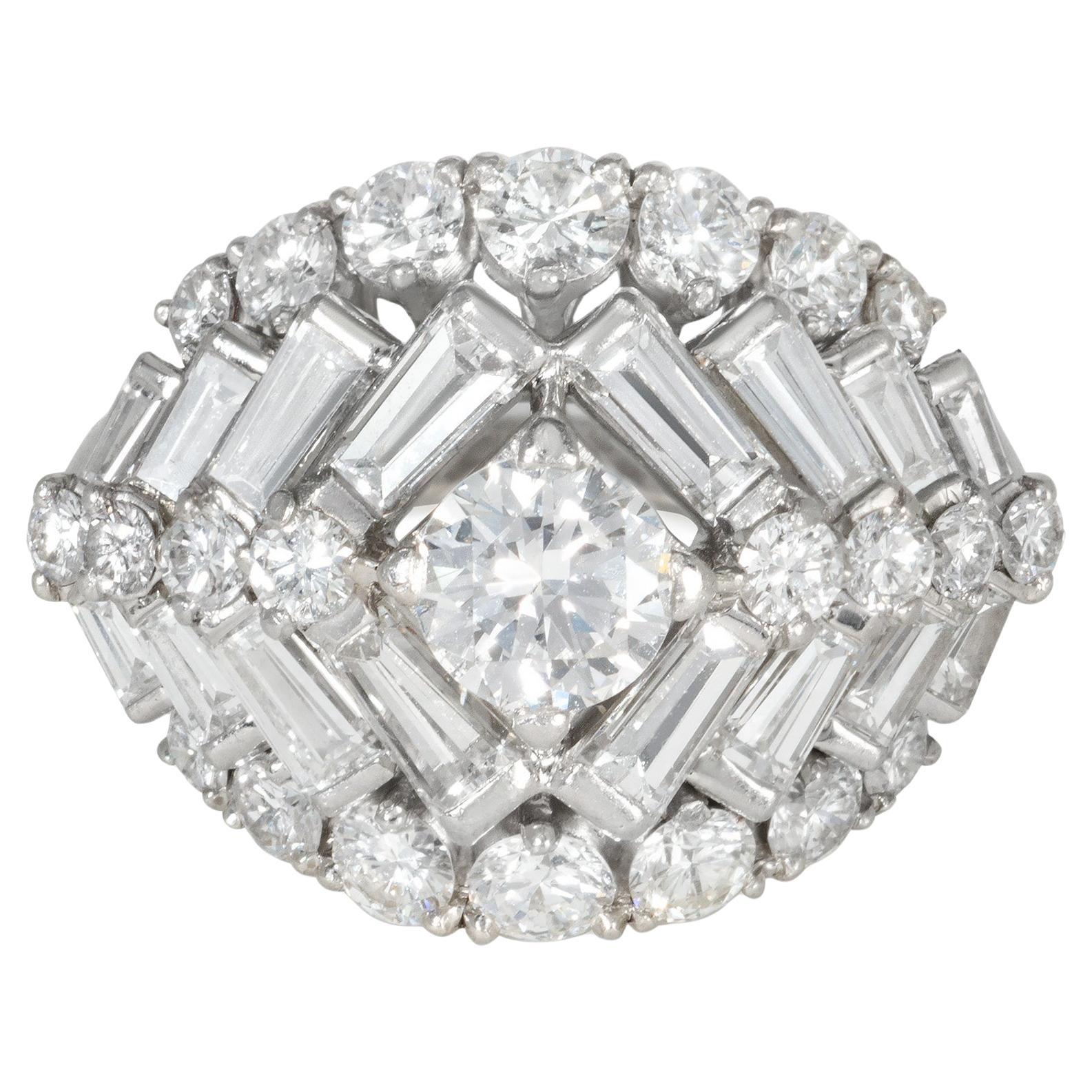 Attributed to Oscar Heyman Mid-Century Stepped Chevron Diamond Cocktail Ring For Sale