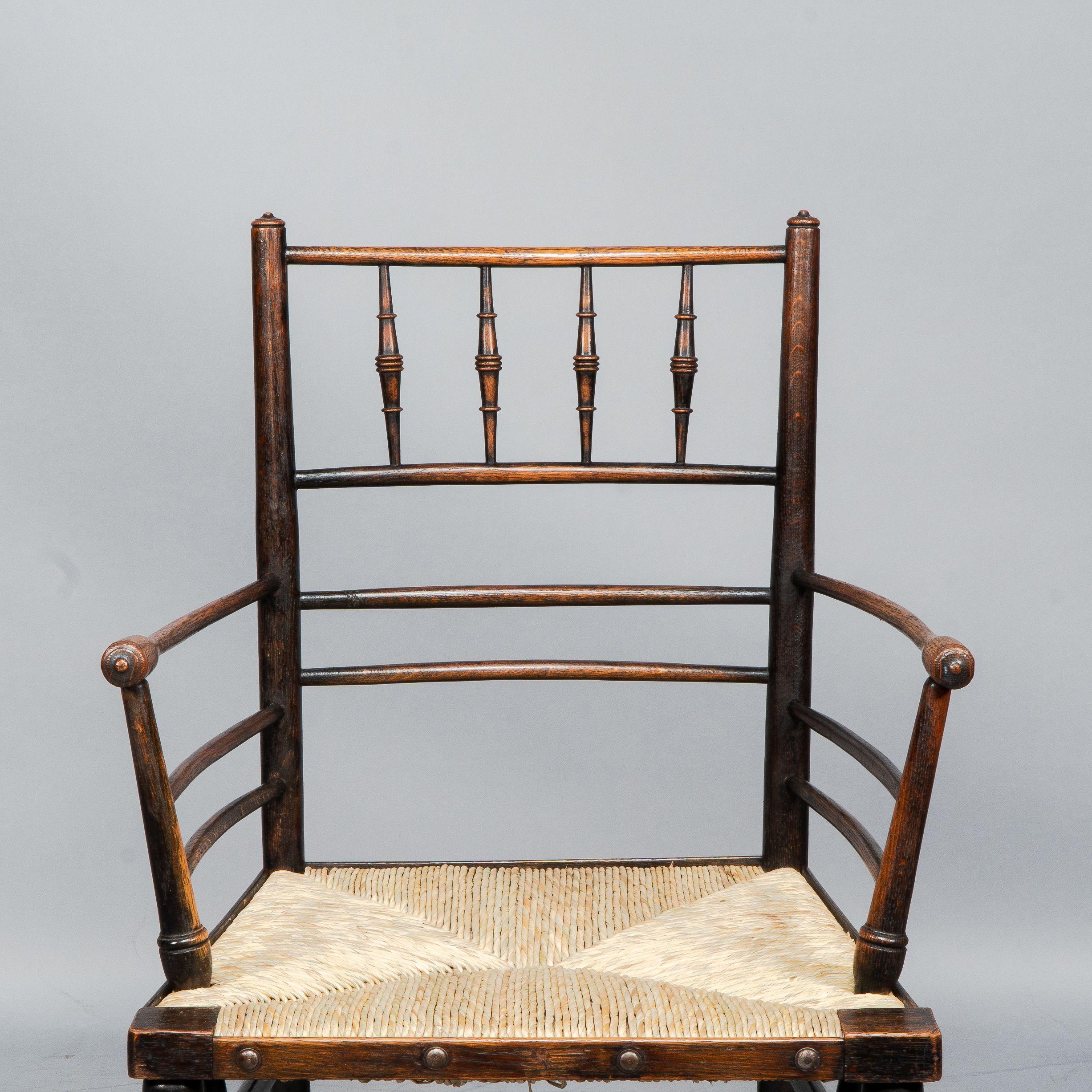Attributed to Philip Webb Rare pair of large Sussex Armchairs, fully restored For Sale 4