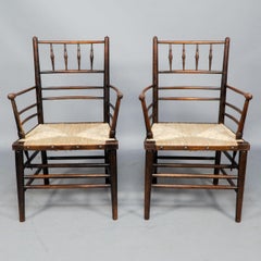 Attributed to Philip Webb Rare pair of large Sussex Armchairs, fully restored