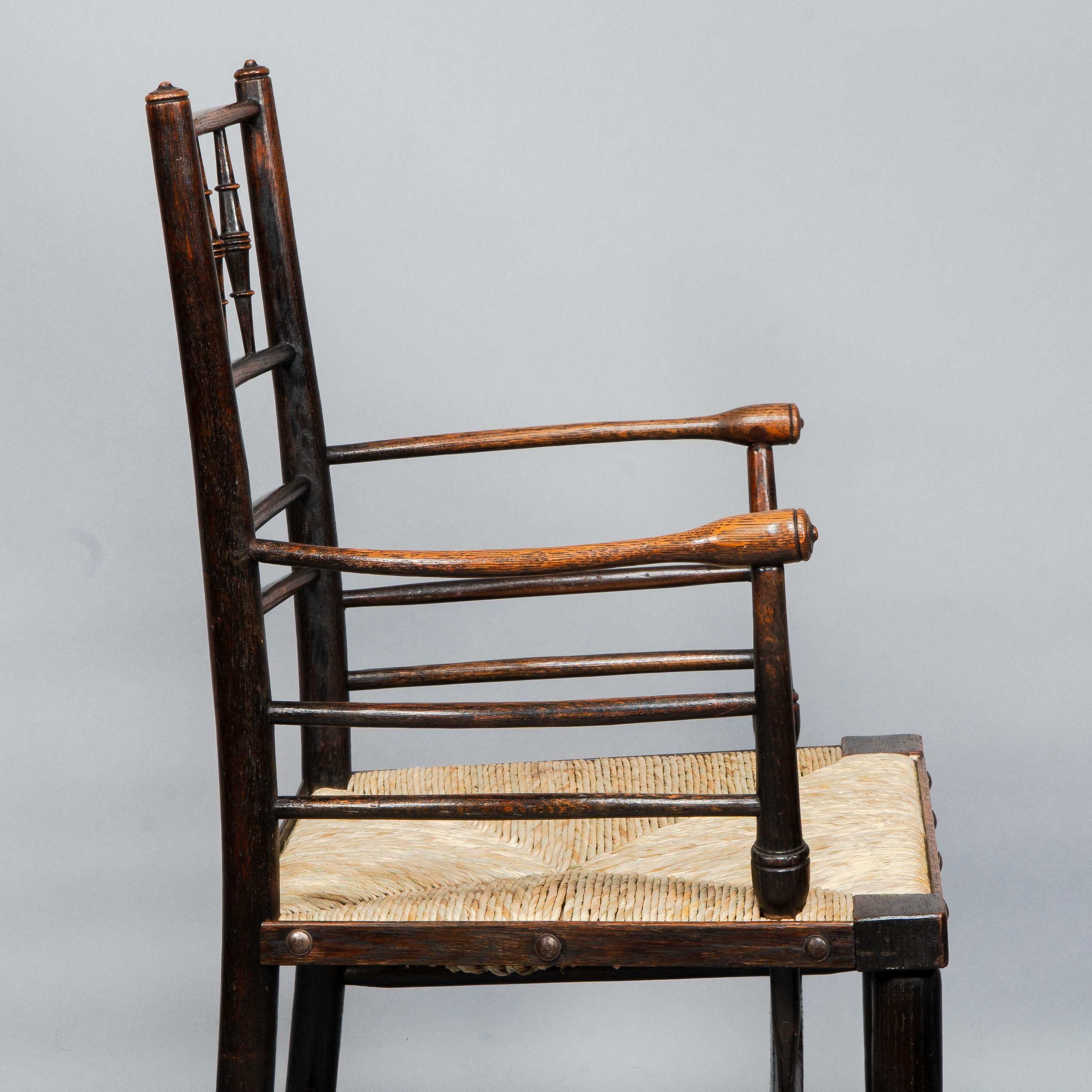 Attributed to Philip Webb Rare pair of large Sussex Armchairs, fully restored For Sale 12