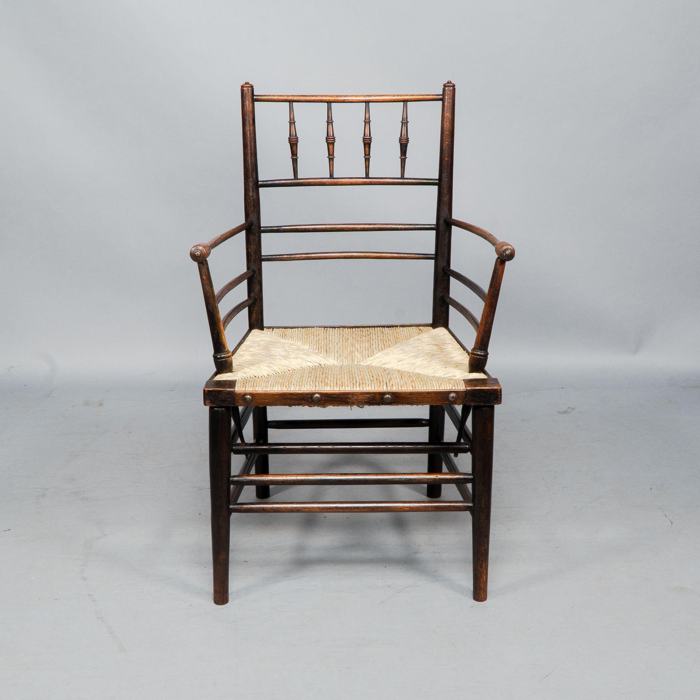 British Attributed to Philip Webb Rare pair of large Sussex Armchairs, fully restored For Sale