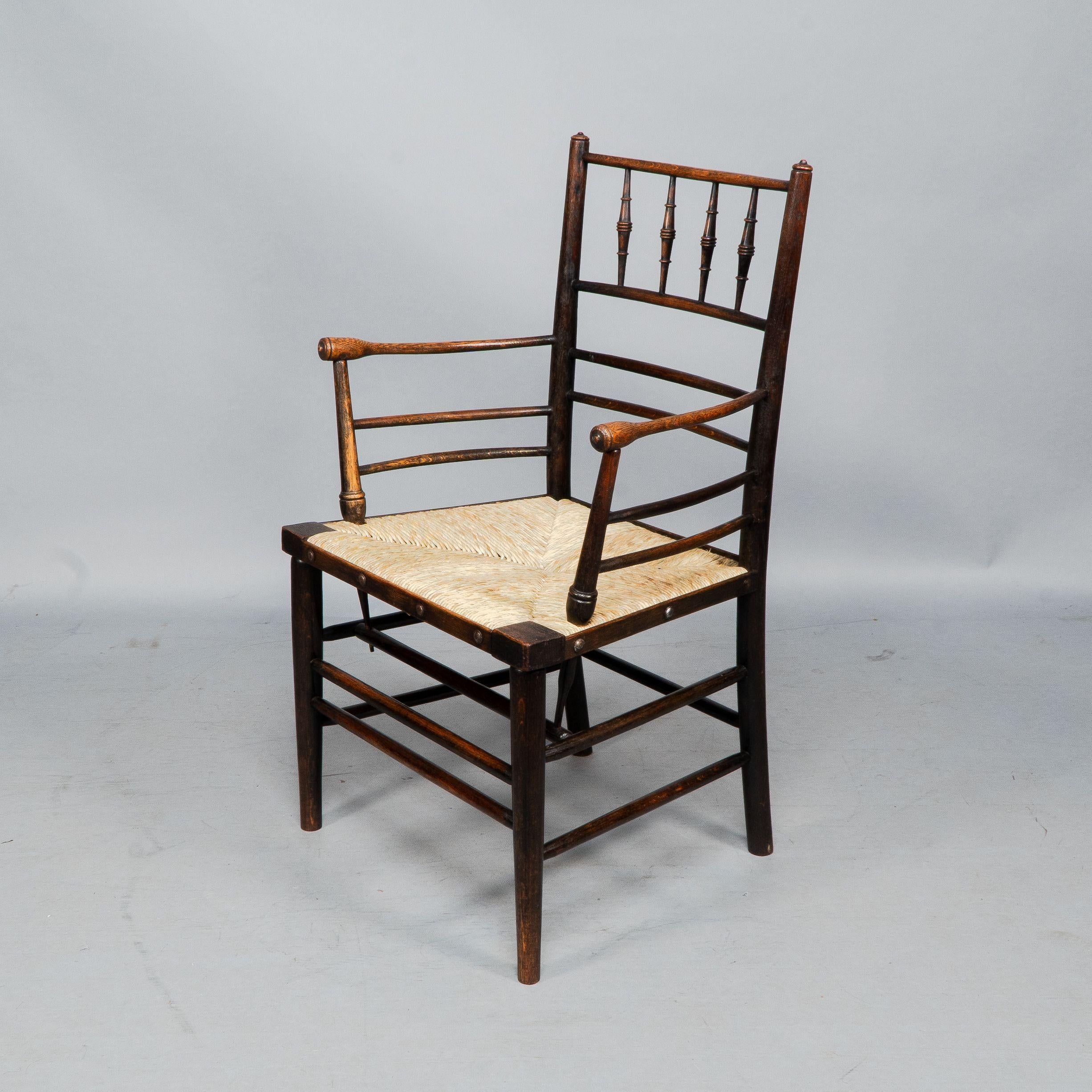 Ebonized Attributed to Philip Webb Rare pair of large Sussex Armchairs, fully restored For Sale