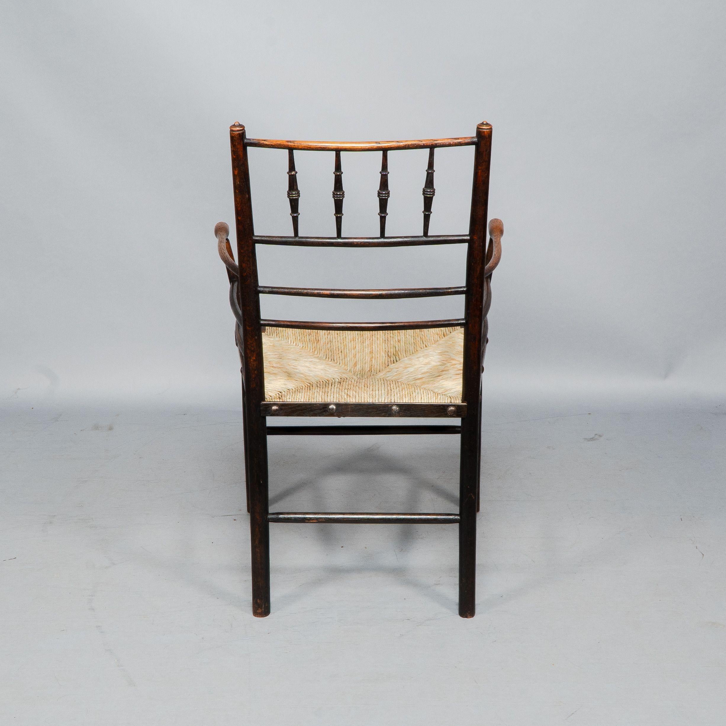 Beech Attributed to Philip Webb Rare pair of large Sussex Armchairs, fully restored For Sale