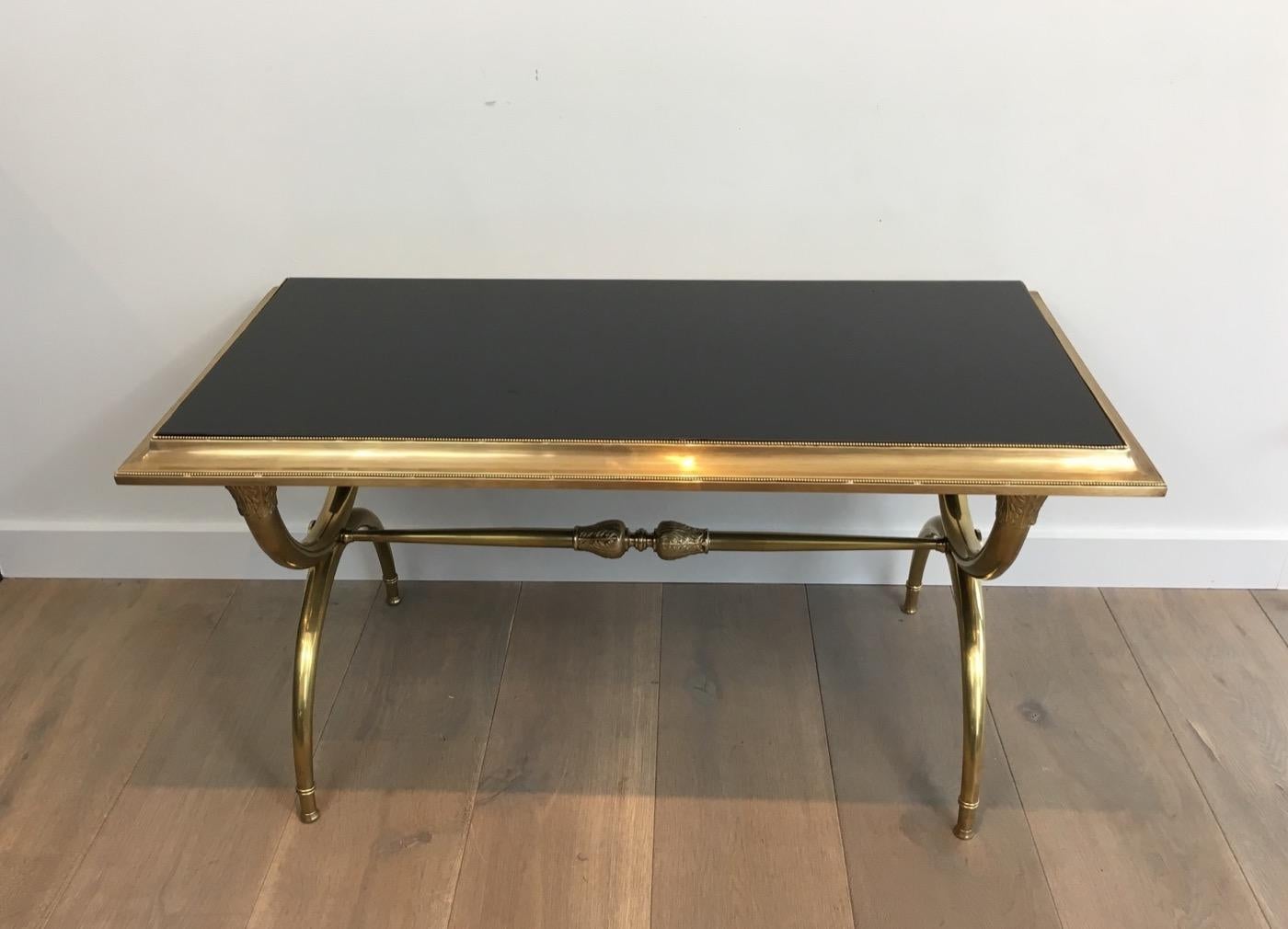 Lacquered Attributed to Raymond Subes, Neoclassical Bronze and Bass Coffee Table For Sale