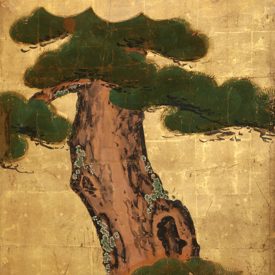 Attributed to Robert Crowder 6 Panel Hand Painted Cranes in Flight Gold