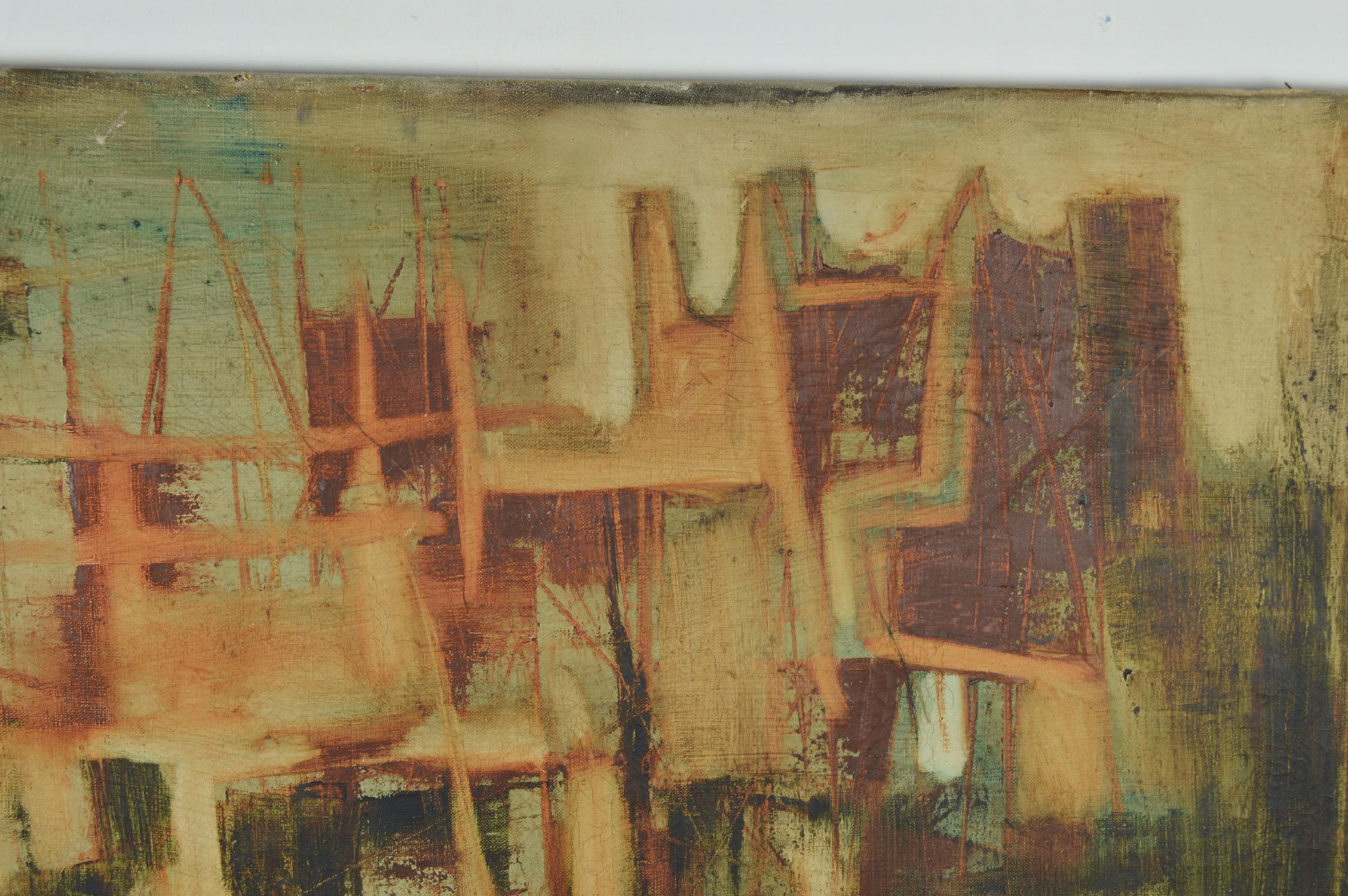 Abstraktes Ölgemälde auf Leinwand mit einer venezianischen Stadtlandschaft.

Ungerahmt. Keine Unterschrift.

Es wird Sadanand k. zugeschrieben. Bakre.

In gedeckten Farben im Einklang mit seinem frühen Werk in Europa.

Sadanand K. Bakre,