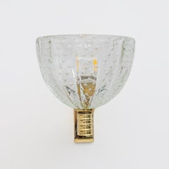 Attributed to Seguso Art Dèco Brass and "Pelugoso" Murano Glass Sconces, Pair