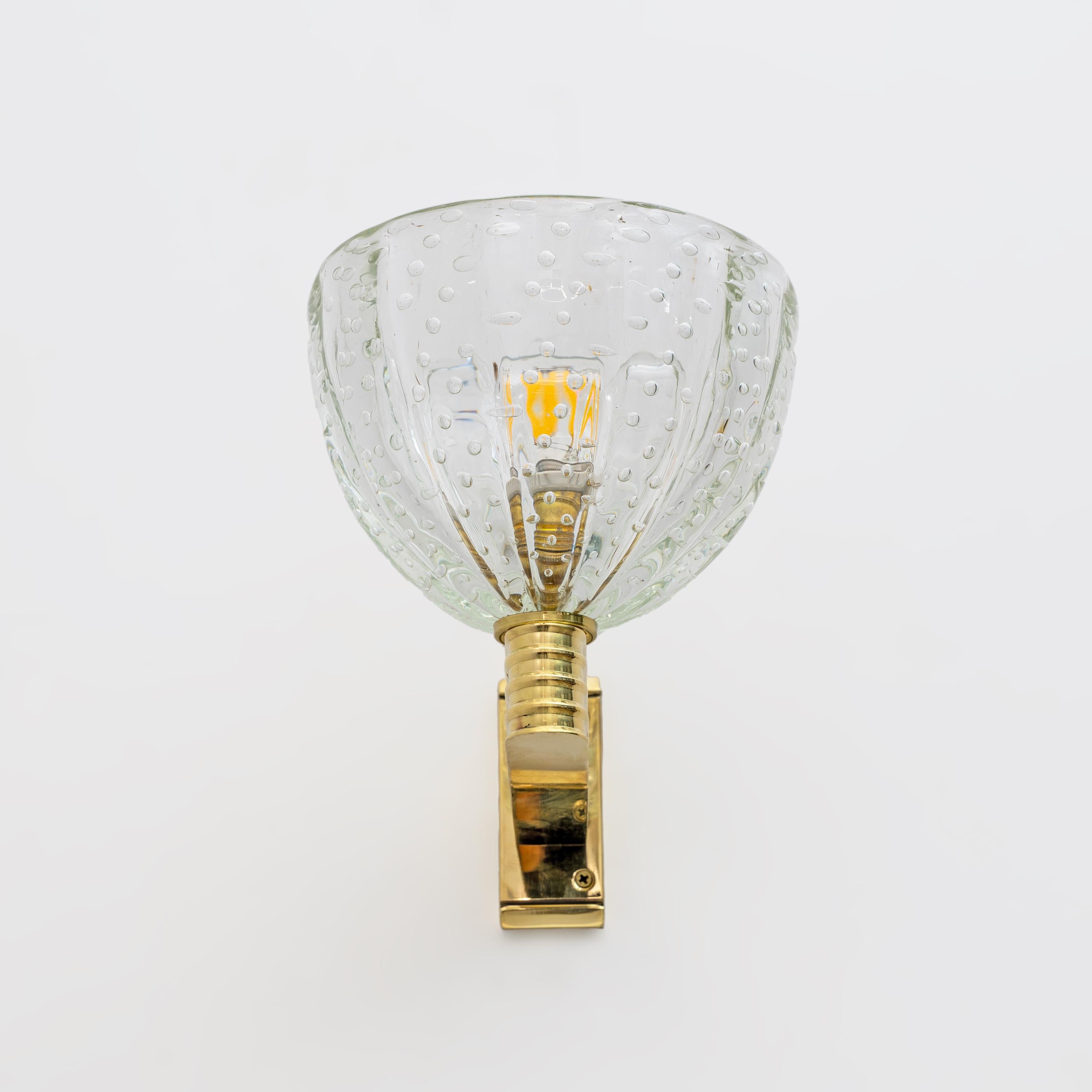 Attribuée à Seguso Appliques Art Dèco en laiton et verre de Murano 
