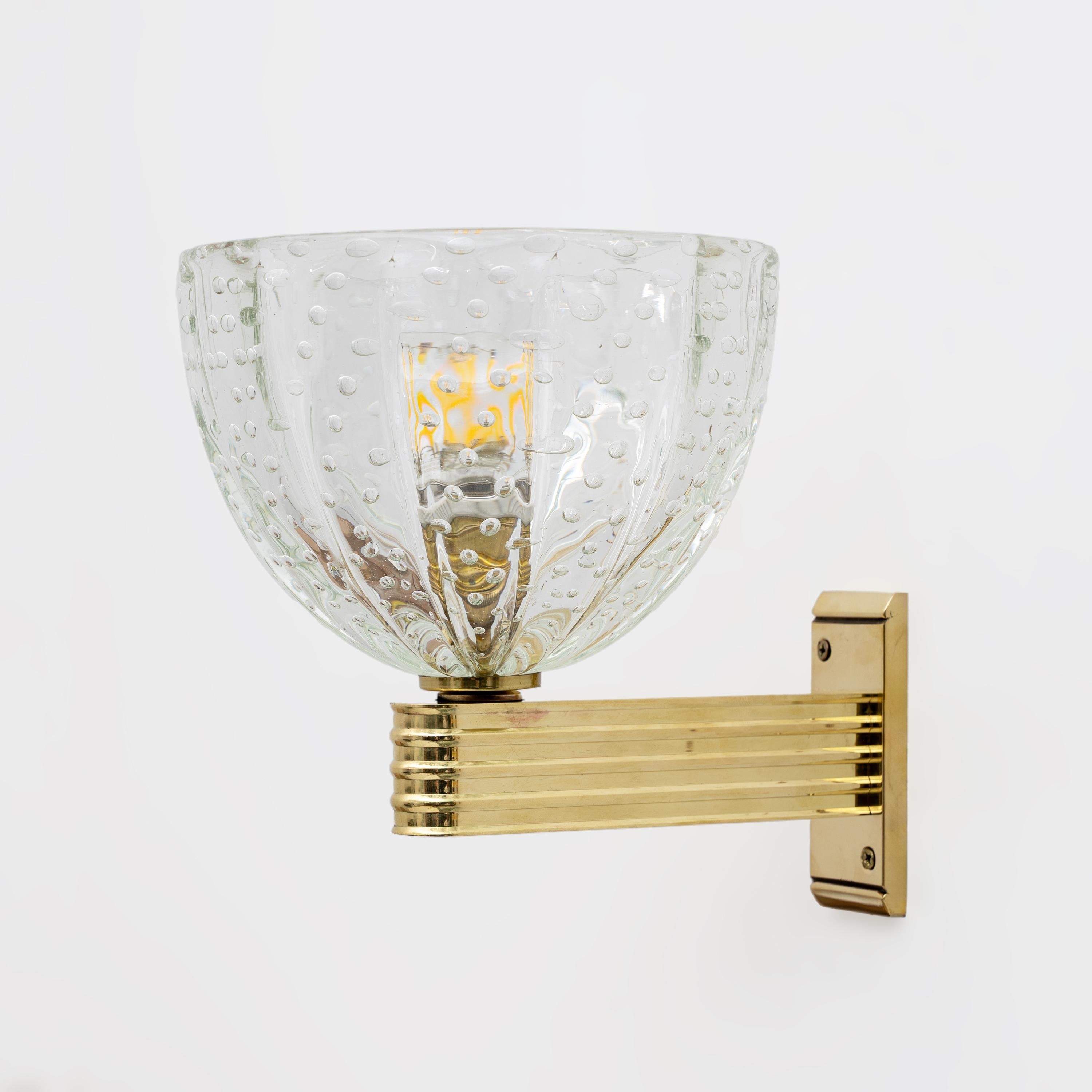 Laiton Attribuée à Seguso Appliques Art Dèco en laiton et verre de Murano 