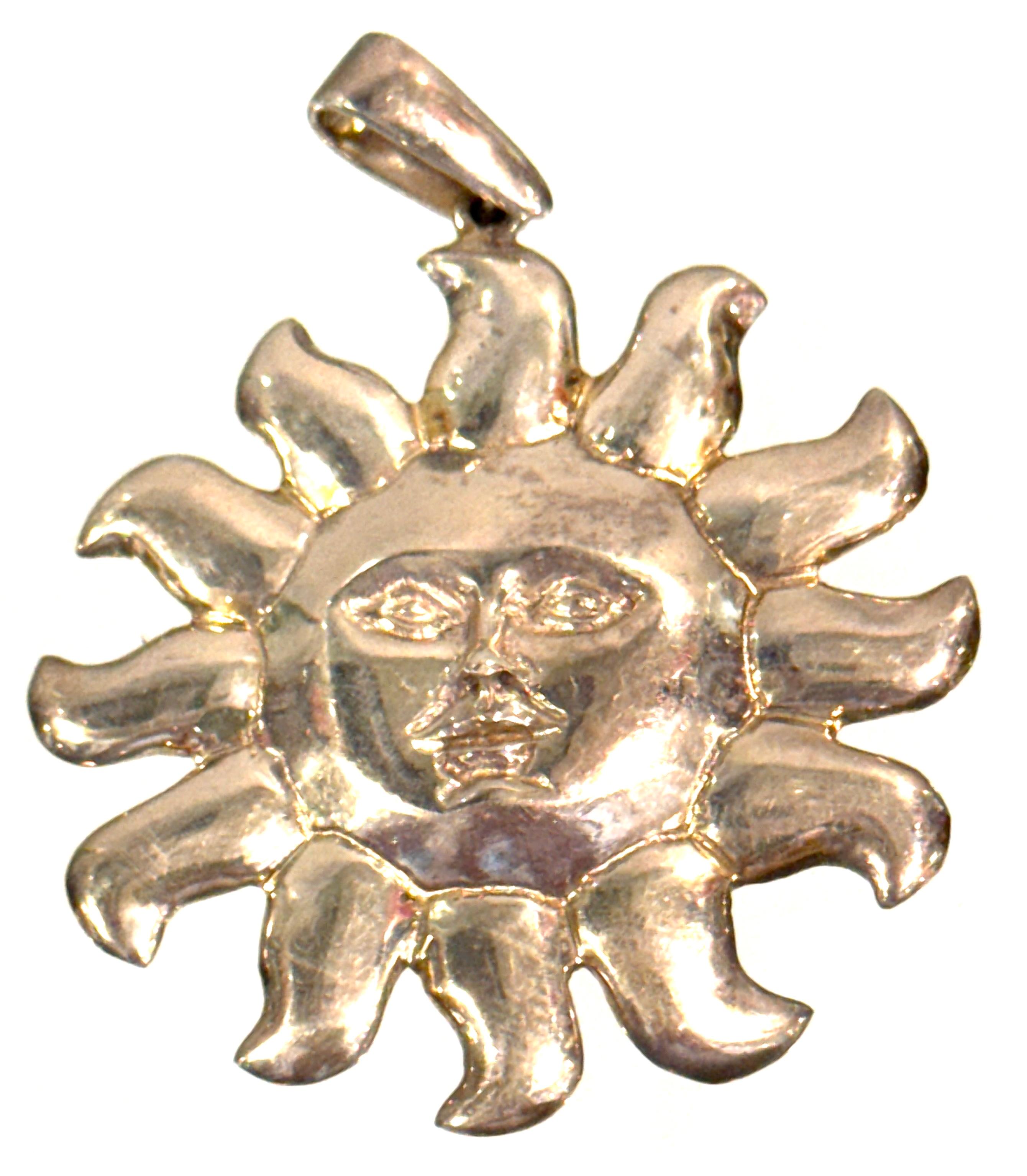 Attributed to Sergio Bustamante, Mexican Sterling Silver Sun Face Pendant, 1990s For Sale 3