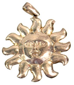 Attributed to Sergio Bustamante, Mexican Sterling Silver Sun Face Pendant, 1990s