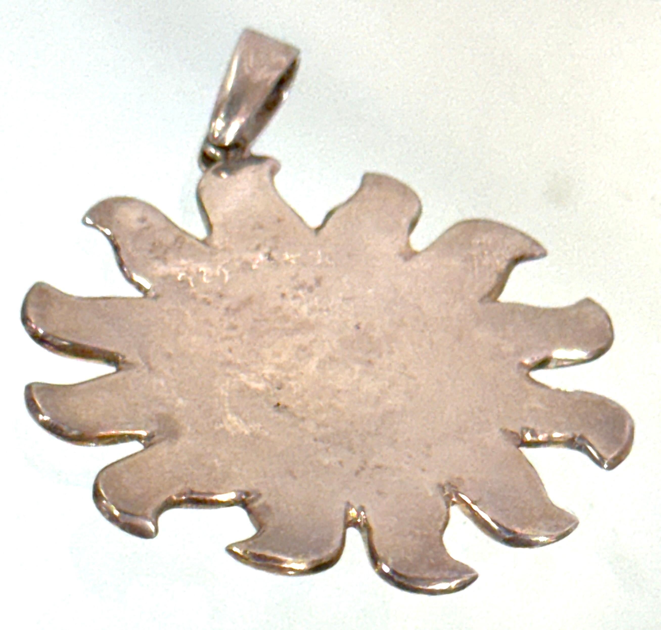 Attributed to Sergio Bustamante, Mexican Sterling Silver Sun Face Pendant, 1990s For Sale 2
