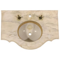 Retro Attributed to Sherle Wagner circa 1960s Marble Sink, Gilt Greek Key Edging