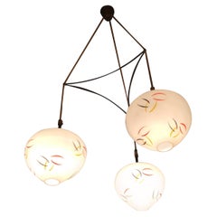 Attributed to Stilnovo Chandelier Brass Glass 1950 Italy