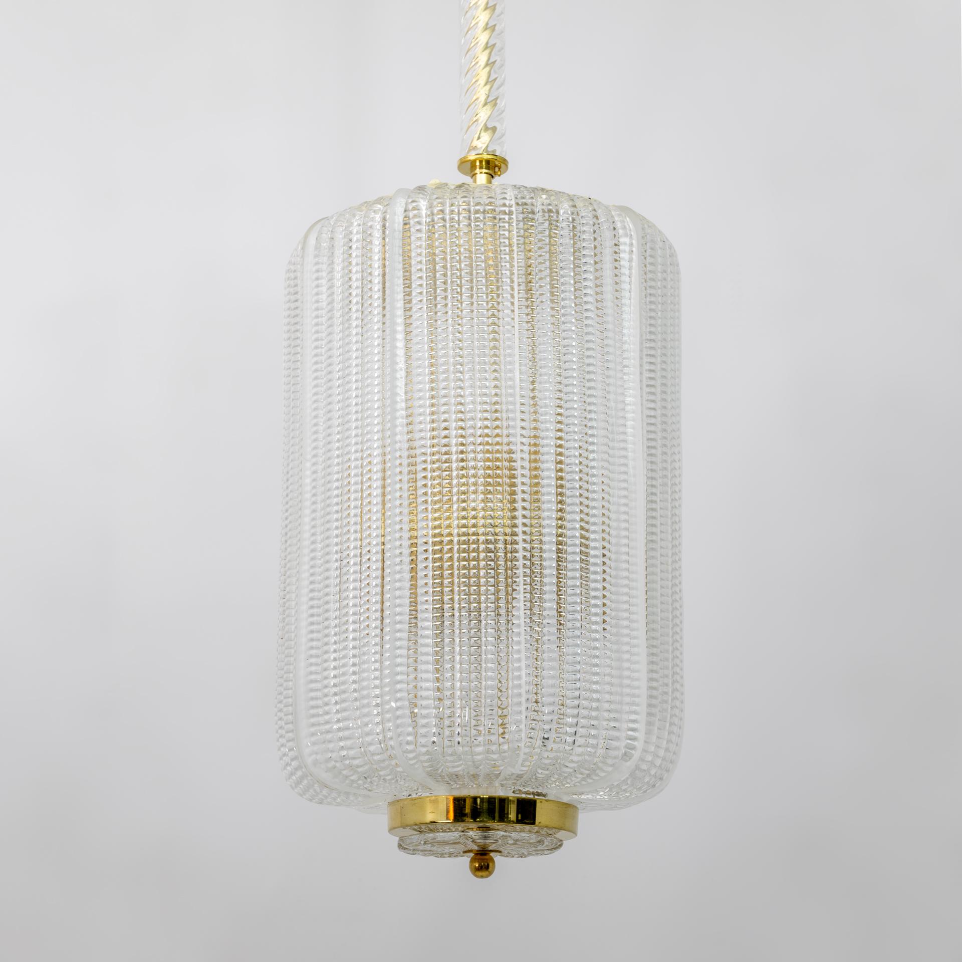 Art Deco Attributed to Tomaso Buzzi Art Dèco Style Brass Murano Glass Lantern Chandelier For Sale