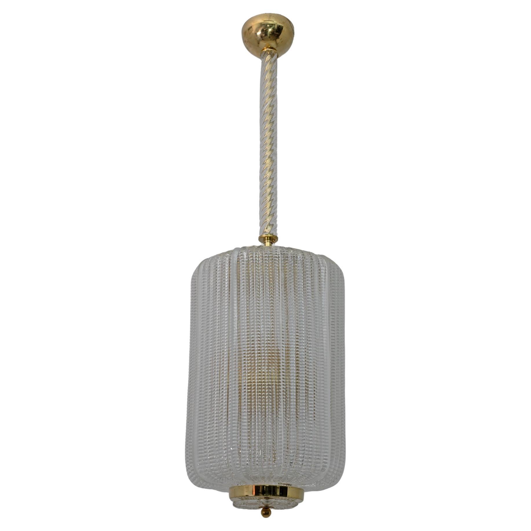 Attributed to Tomaso Buzzi Art Dèco Style Brass Murano Glass Lantern Chandelier For Sale