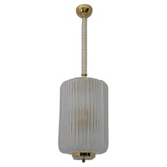 Attributed to Tomaso Buzzi Art Dèco Style Brass Murano Glass Lantern Chandelier