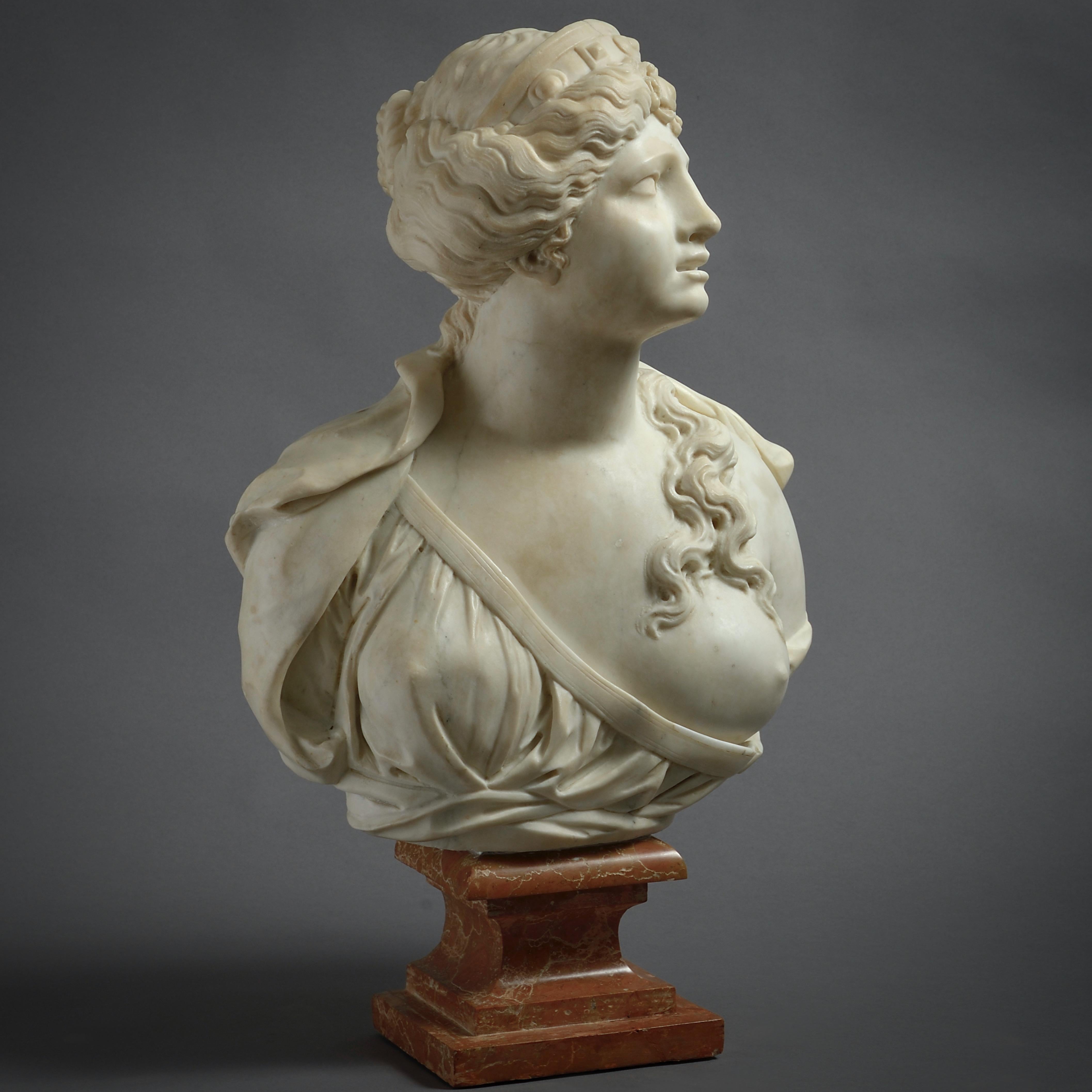 ATTRIBUTED TO TOMASSO RUES, VENICE, LATE 17TH CENTURY.

A PAIR OF STATUARY MARBLE BUSTS OF ANTIQUE HEROINES.

On late Rosso di Verona socles.

PROVENANCE:
Frédéric Spitzer Collection ;
New York, Anderson Galleries, 9-12 January 1929, Lot 554