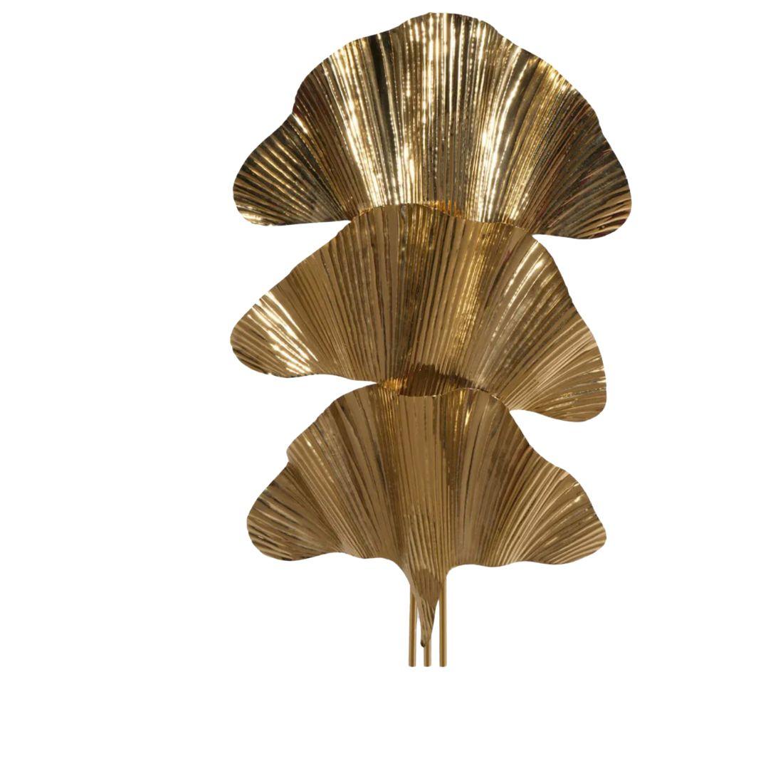 Attributed to Tommaso Barbi, this Ginko Floor Lamp is a striking blend of elegance and artistry. Featuring three gilt brass ginkgo leaf shades with halogen light sockets, it stands 69