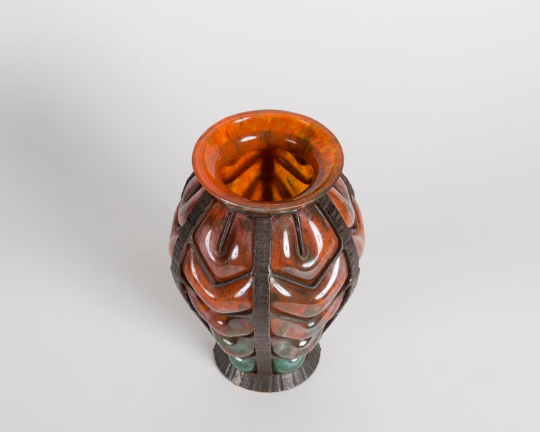 French Attributed to Verreries D'art Lorrain for Daum, Art Deco Glass Vase, France For Sale
