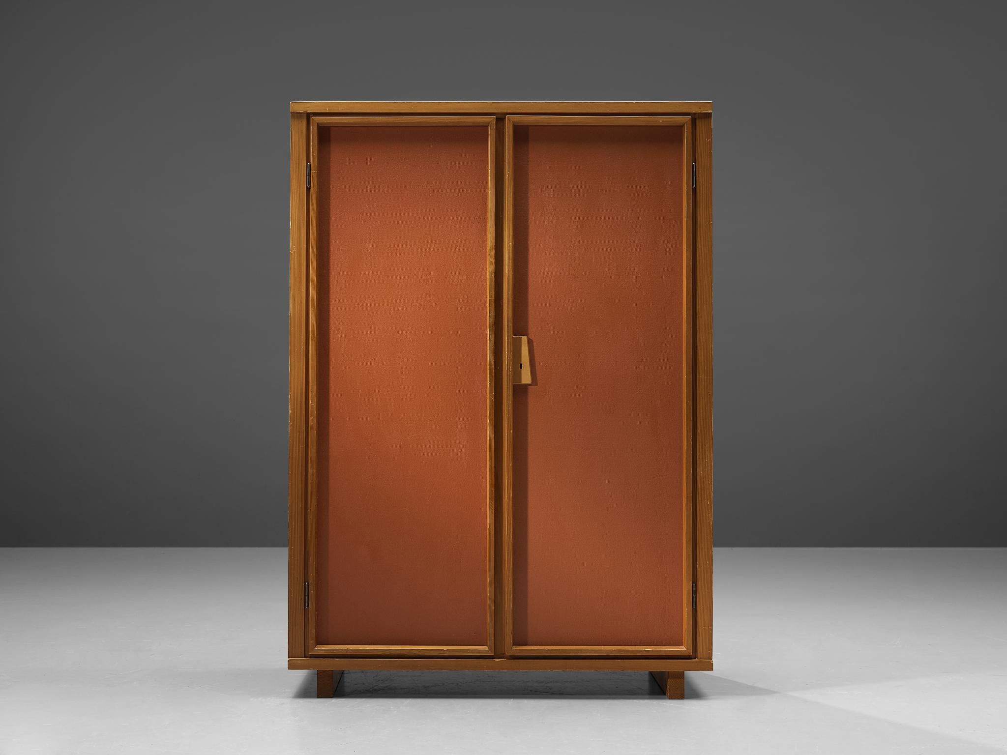 Swiss Cubic Highboard in Pine and Red Lacquered Doors