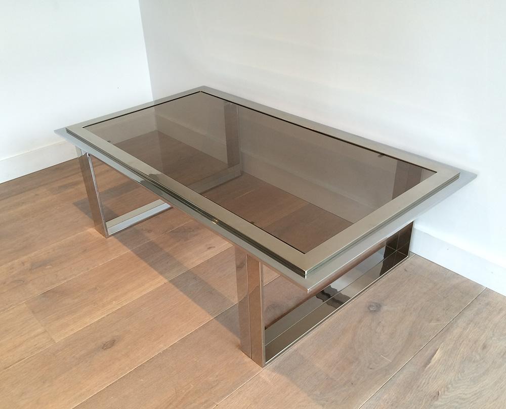 Attributed to Willy Rizzo, Chrome and Brass Design Coffee Table, Circa 1970 For Sale 4