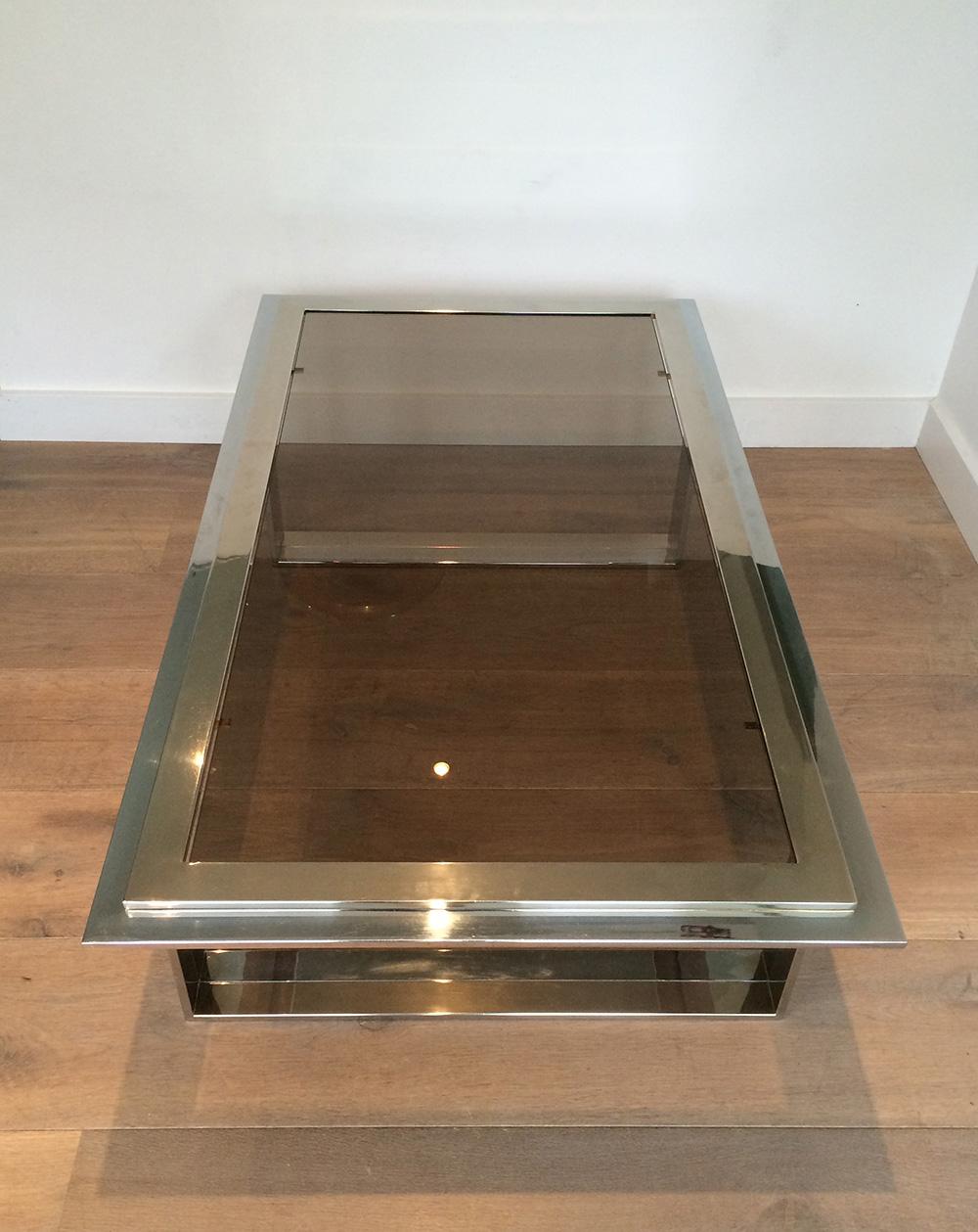 French Chrome and Brass Design Coffee Table in the Style of Willy Rizzo. Circa 1970 For Sale