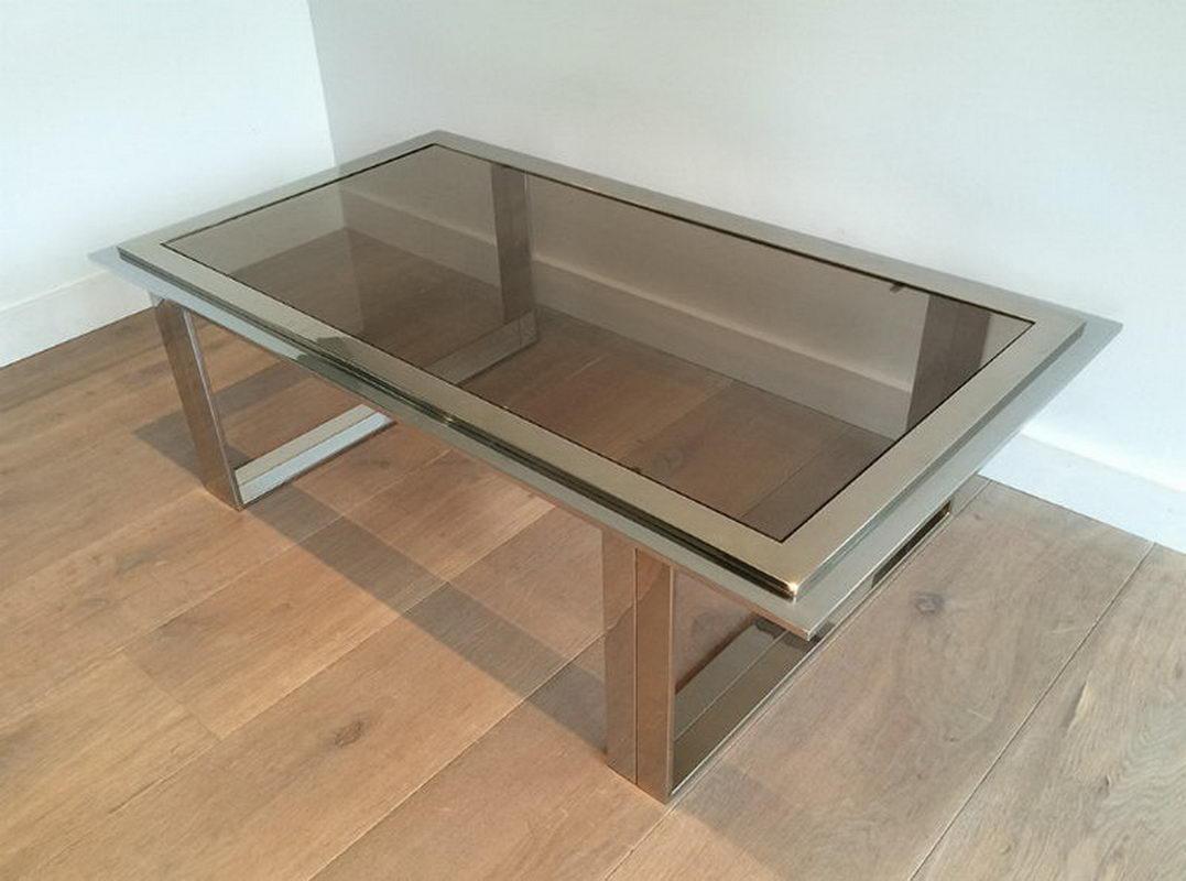 Late 20th Century Attributed to Willy Rizzo, Chrome and Brass Design Coffee Table, Circa 1970 For Sale