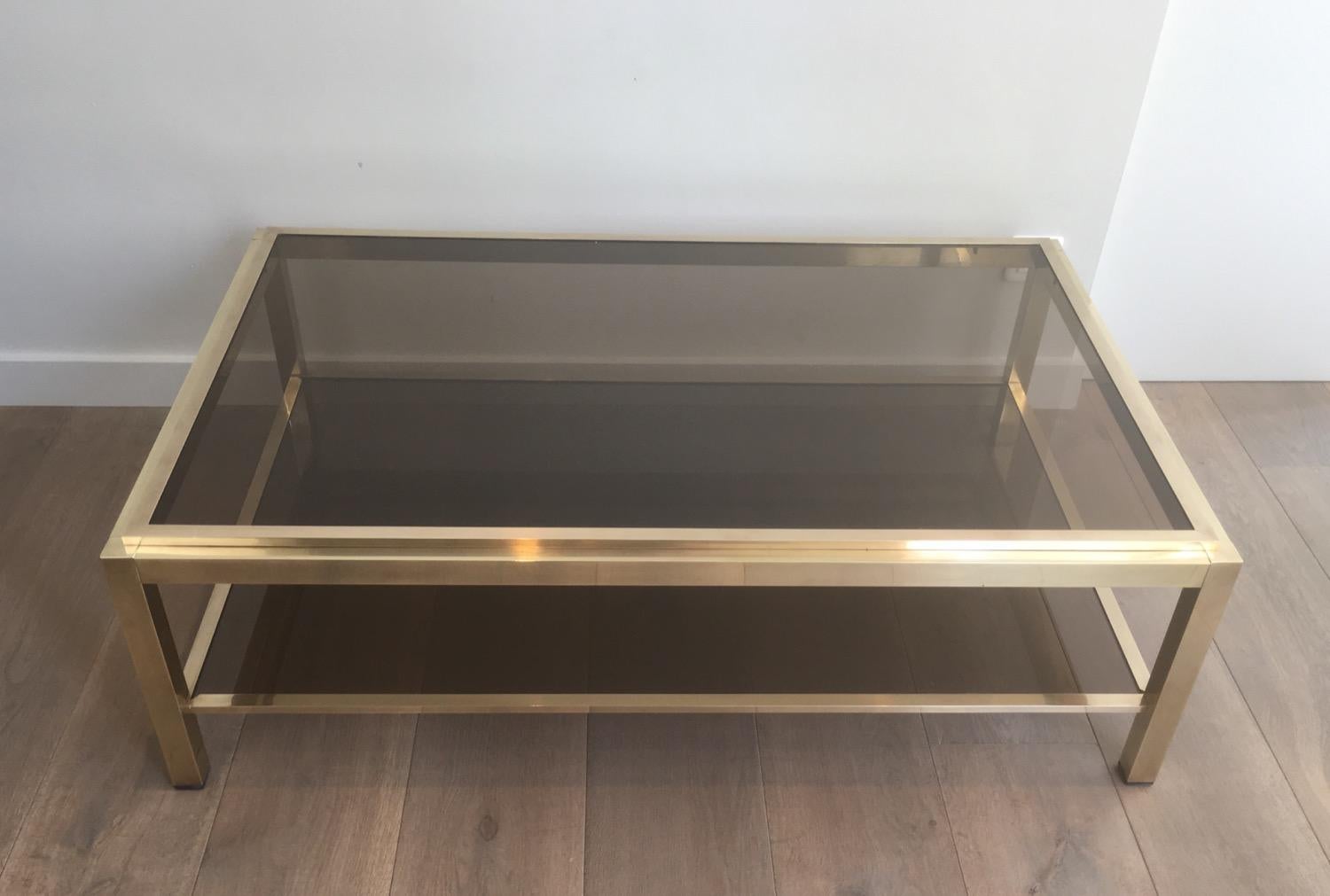 Mid-Century Modern At to Willy Rizzo, Exceptional Very Large Brass Coffee Table, French, circa 1970