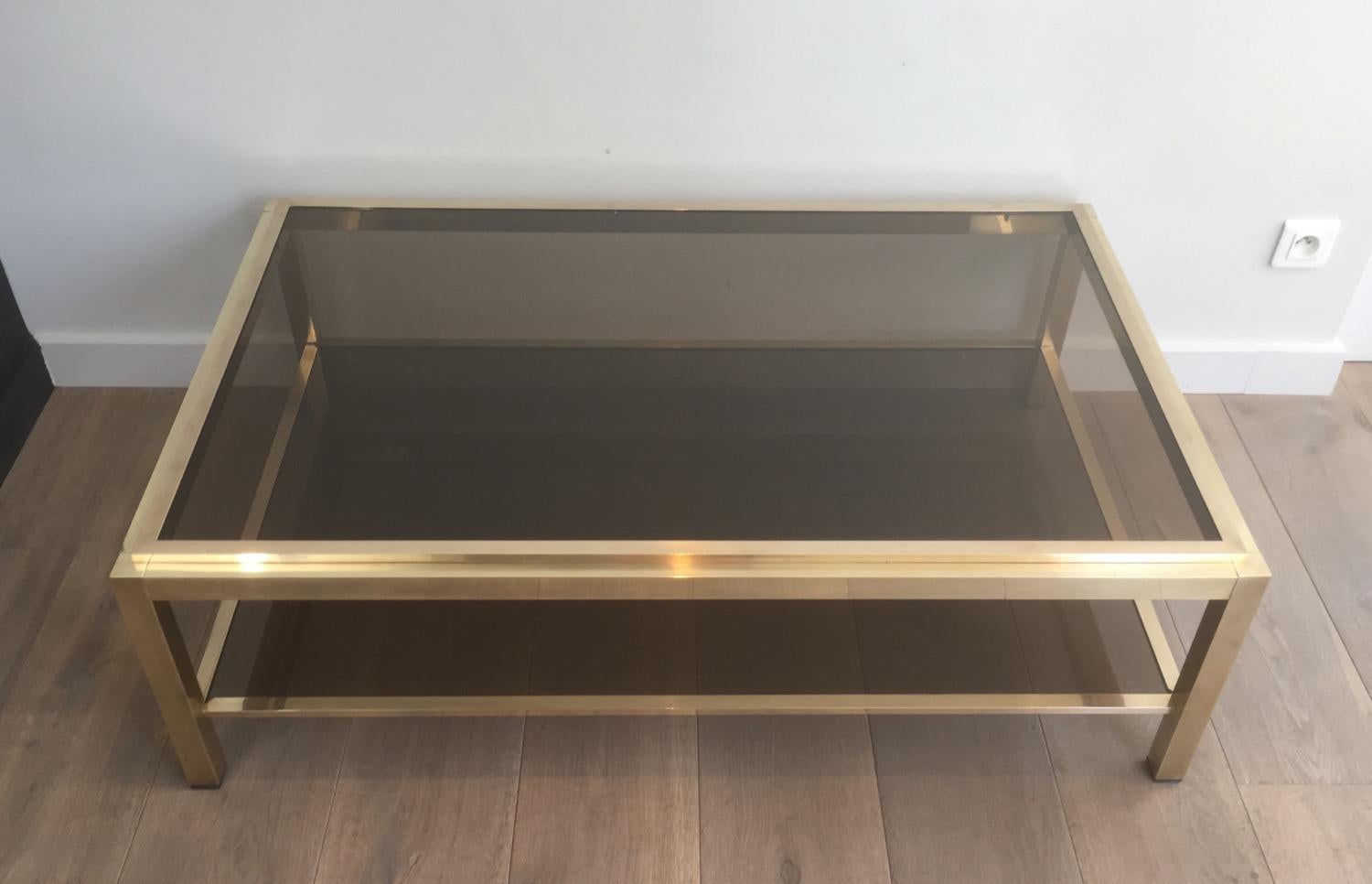 At to Willy Rizzo, Exceptional Very Large Brass Coffee Table, French, circa 1970 In Good Condition In Marcq-en-Barœul, Hauts-de-France
