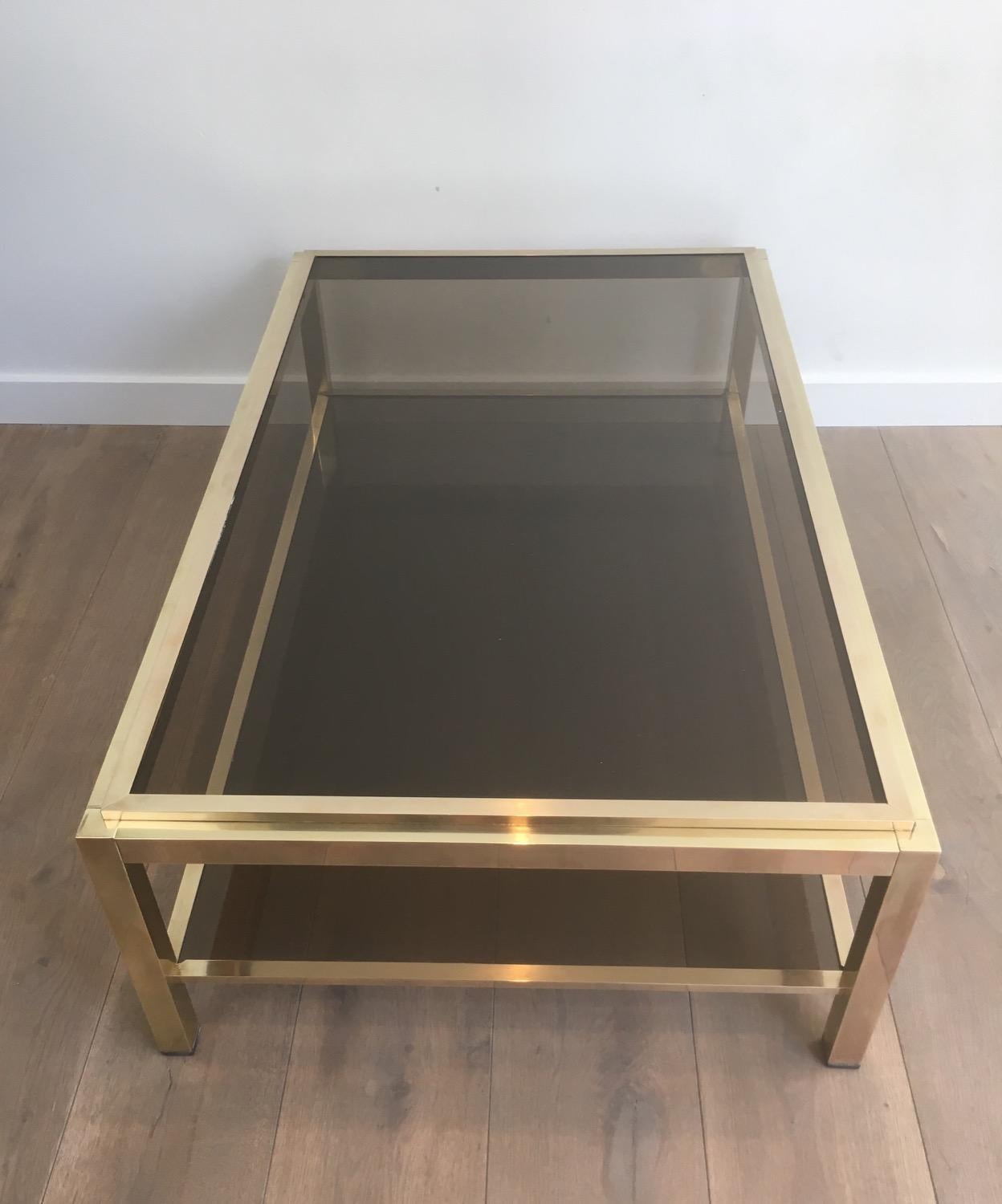 Late 20th Century At to Willy Rizzo, Exceptional Very Large Brass Coffee Table, French, circa 1970