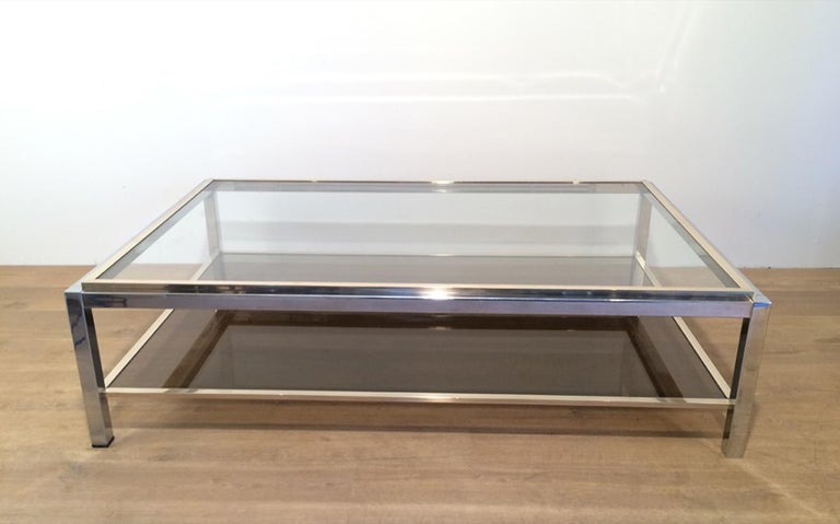 Attributed to Willy Rizzo, Large Chrome and Brass Coffee Table, circa 1970 For Sale 4