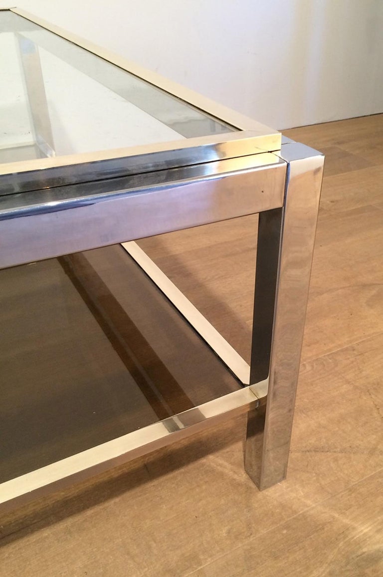 Late 20th Century Attributed to Willy Rizzo, Large Chrome and Brass Coffee Table, circa 1970 For Sale
