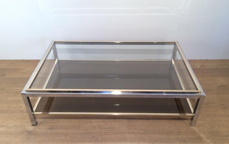 Attributed to Willy Rizzo, Large Chrome and Brass Coffee Table, circa 1970 For Sale 1