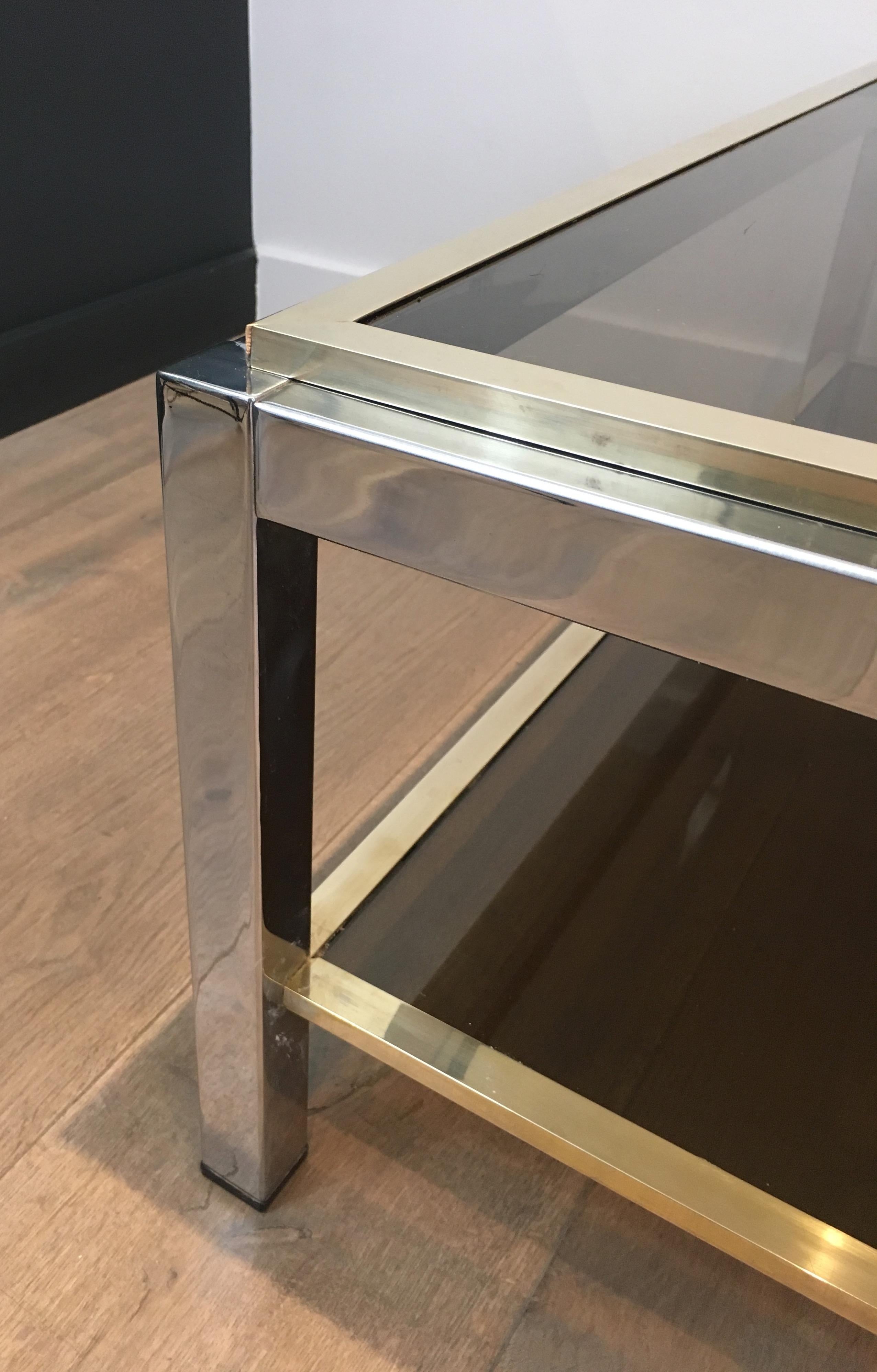 Attributed to Willy Rizzo, Large Chrome and Brass Coffee Table with Smoked Glass 7